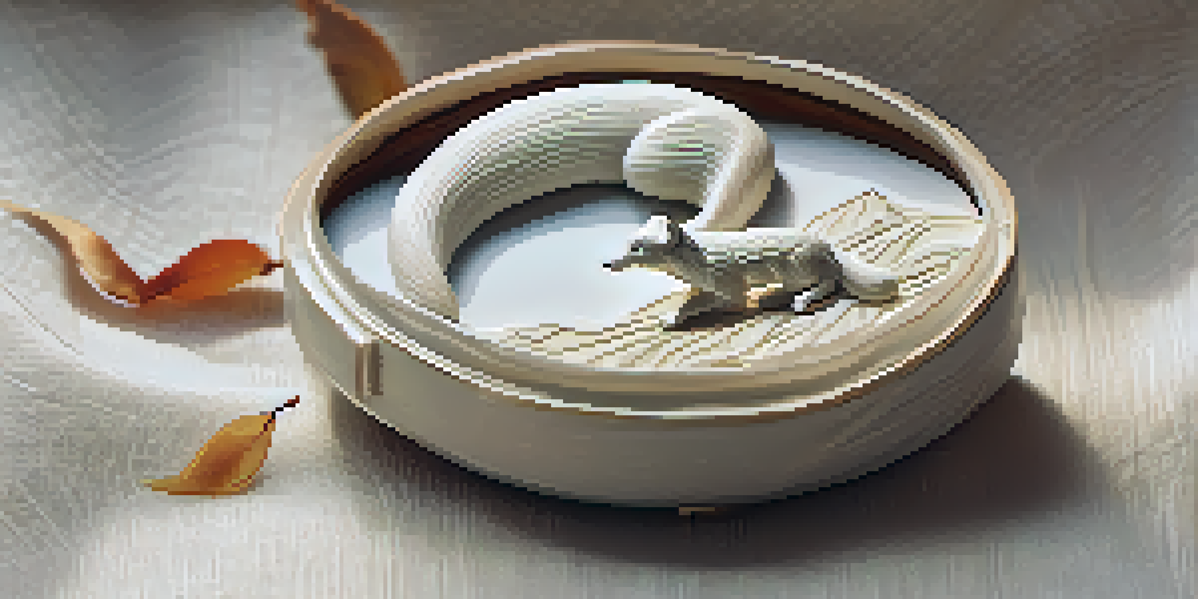 Traditional Japanese netsuke carving of a fox displayed on textured fabric.