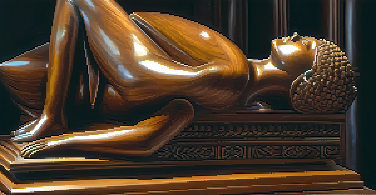 A close-up of a beautifully carved wooden sculpture on a pedestal, with soft lighting highlighting its intricate details.