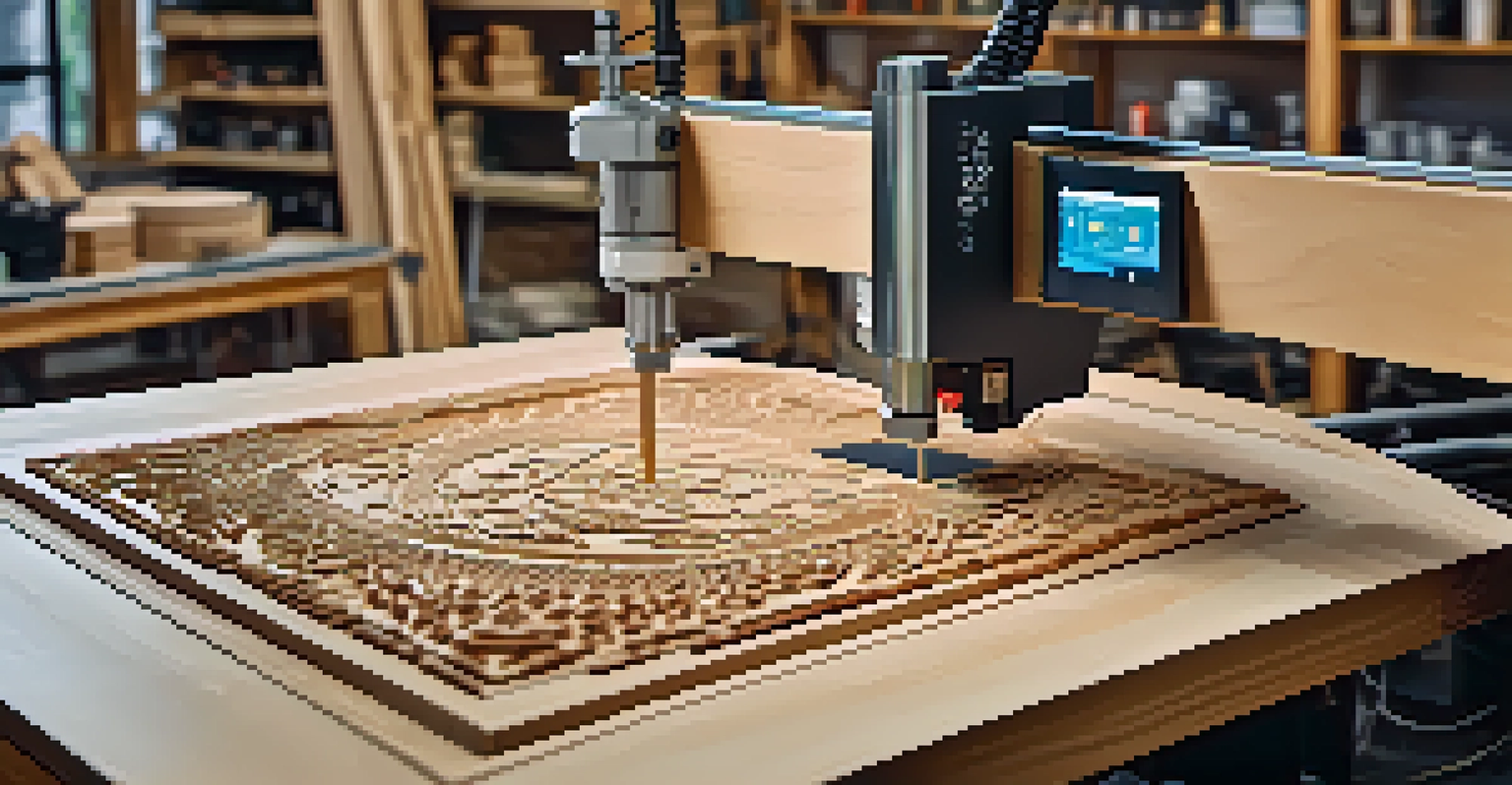 A smart carving machine working on a wooden piece, with design displayed on a screen.