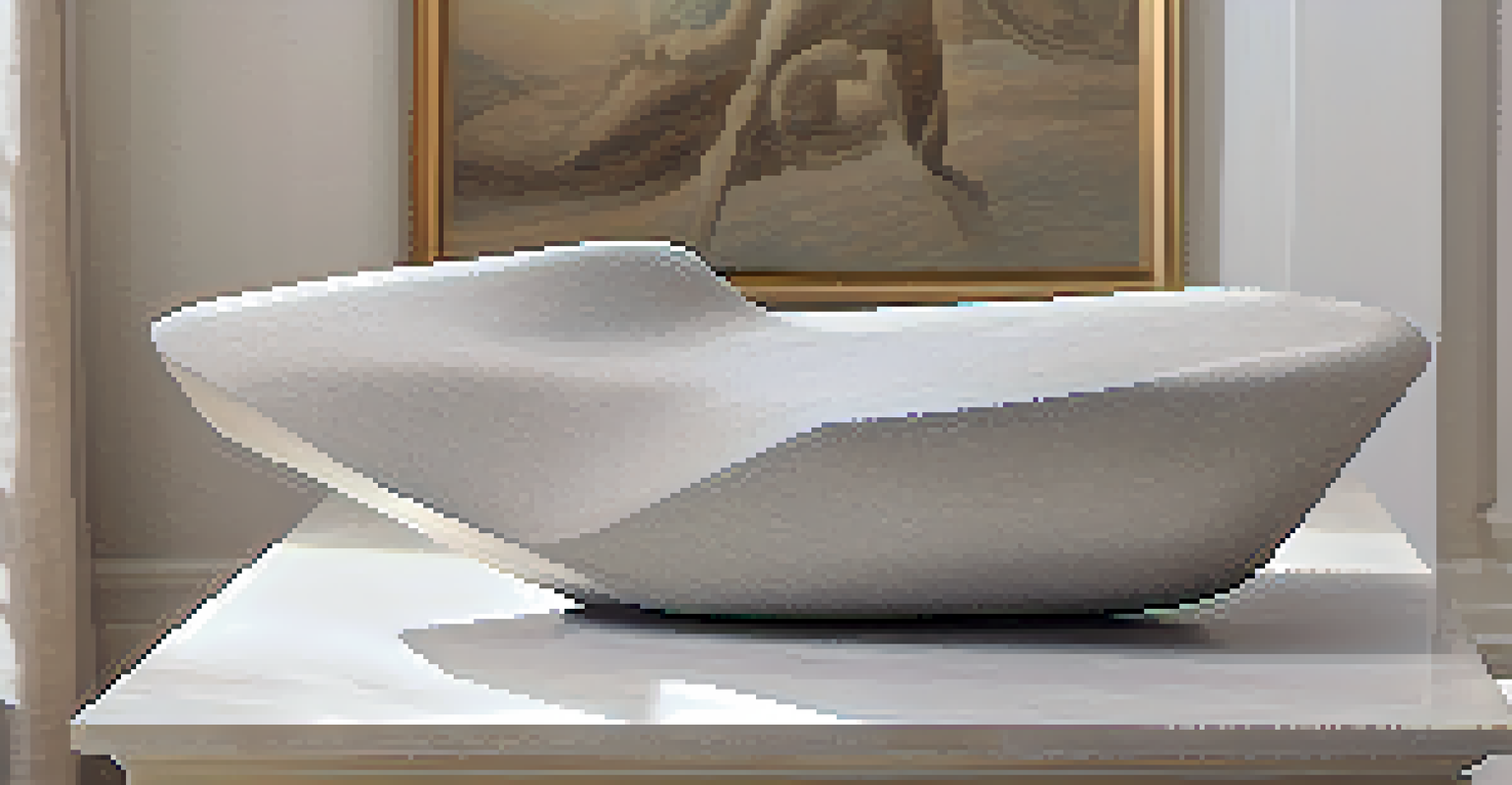 A completed stone sculpture in a bright room, showcasing its smooth surface and elegant design.