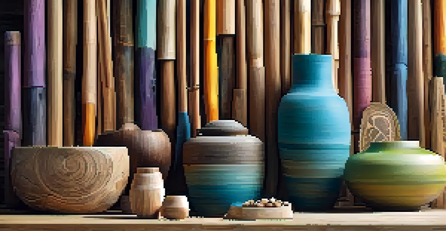 An assortment of eco-friendly carving materials like reclaimed wood, bamboo, and bioplastics arranged on a rustic table, showcasing their textures and colors.