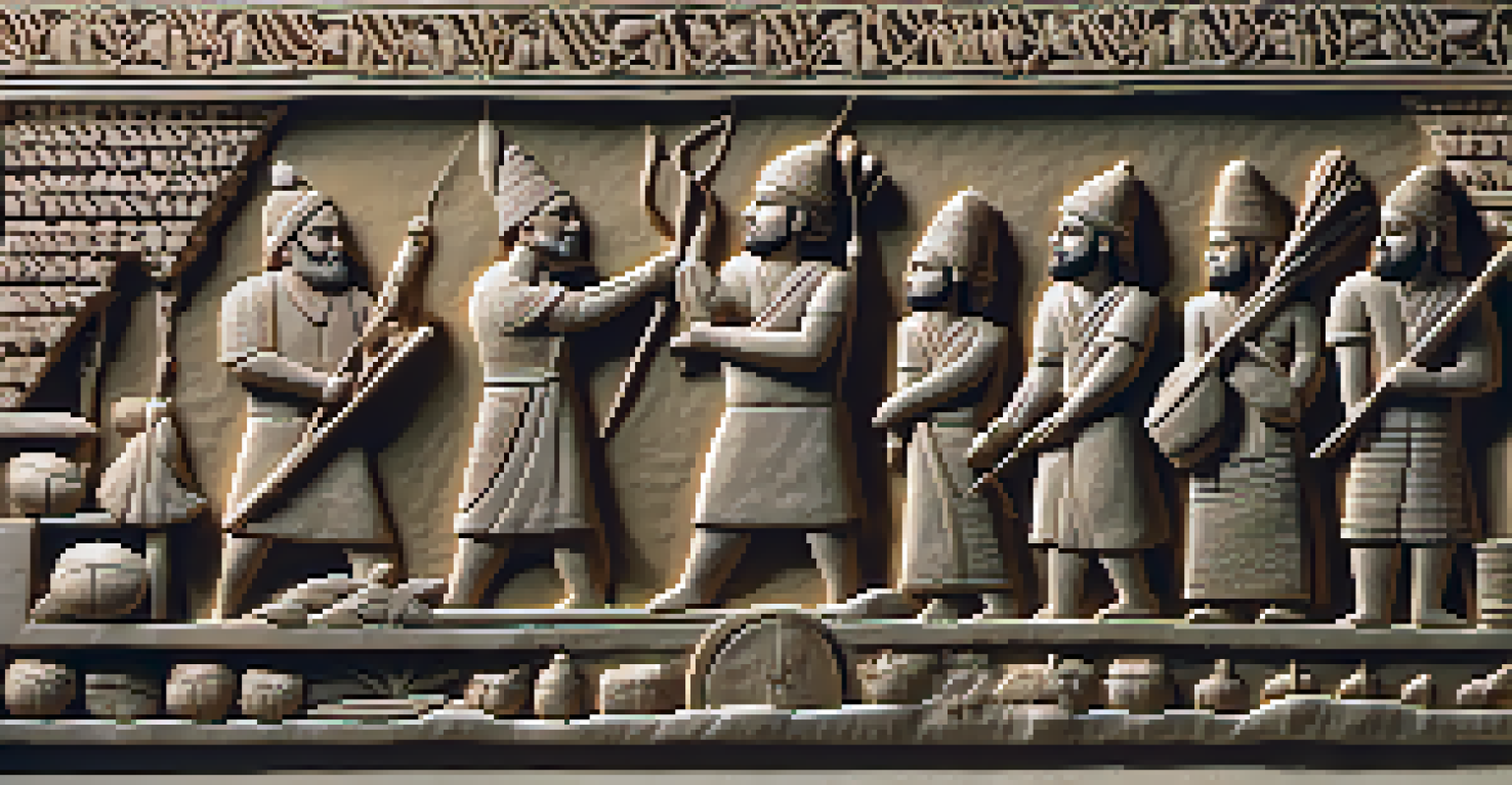 A close-up of a carved relief showing farmers harvesting crops, with intricate details and textures.