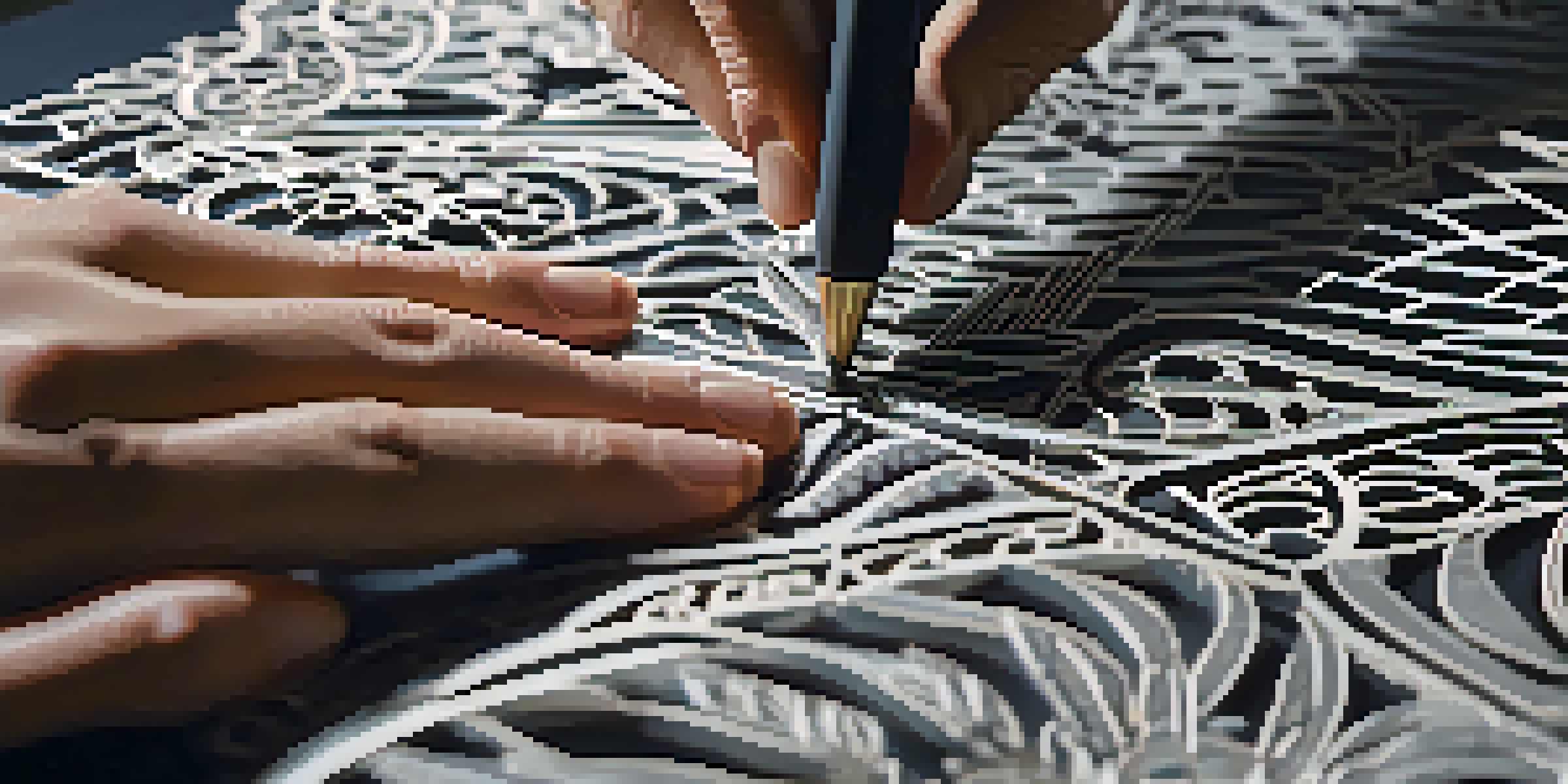 A designer carving intricate patterns into fabric with a laser cutter, showcasing skill and precision in a well-lit workspace.