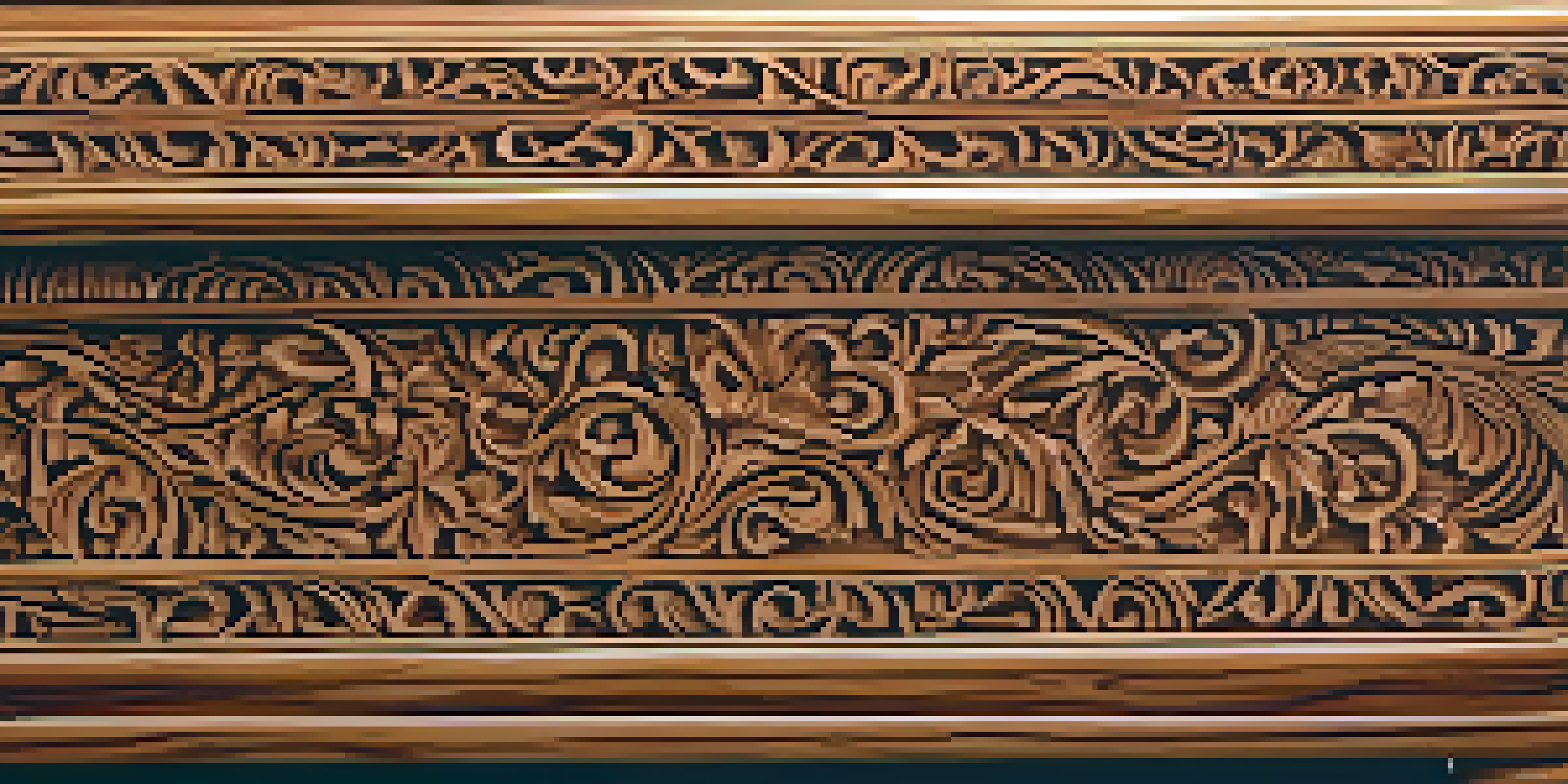 A detailed view of a beautifully carved wooden box with intricate patterns, illuminated by soft natural light.