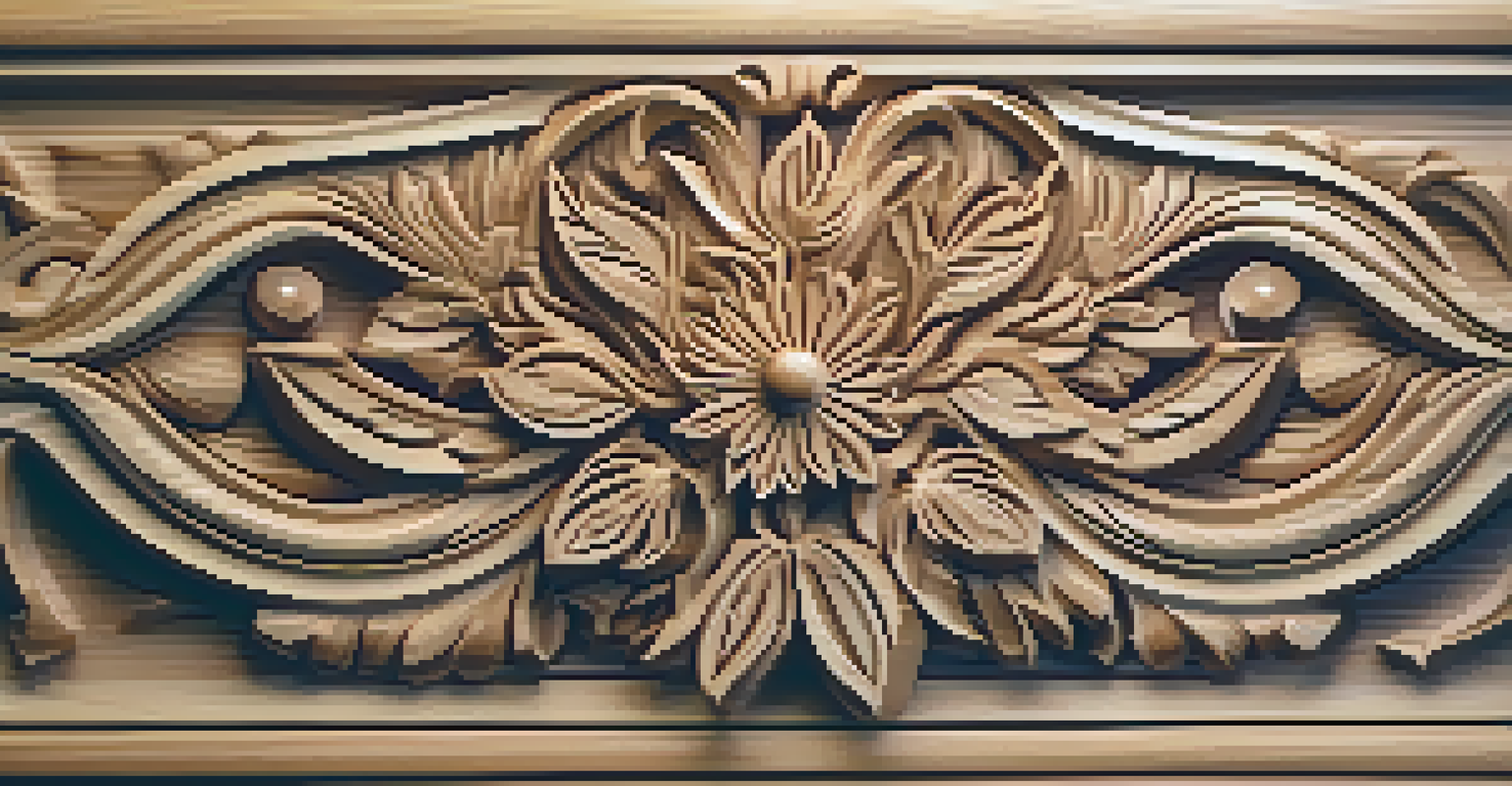 Close-up of an intricately carved wooden piece with floral designs, highlighting the smooth finish and natural grain.