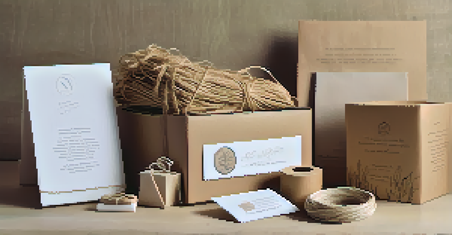 Eco-friendly packaging materials for keepsakes, featuring recycled paper and a handwritten note in a warm setting.