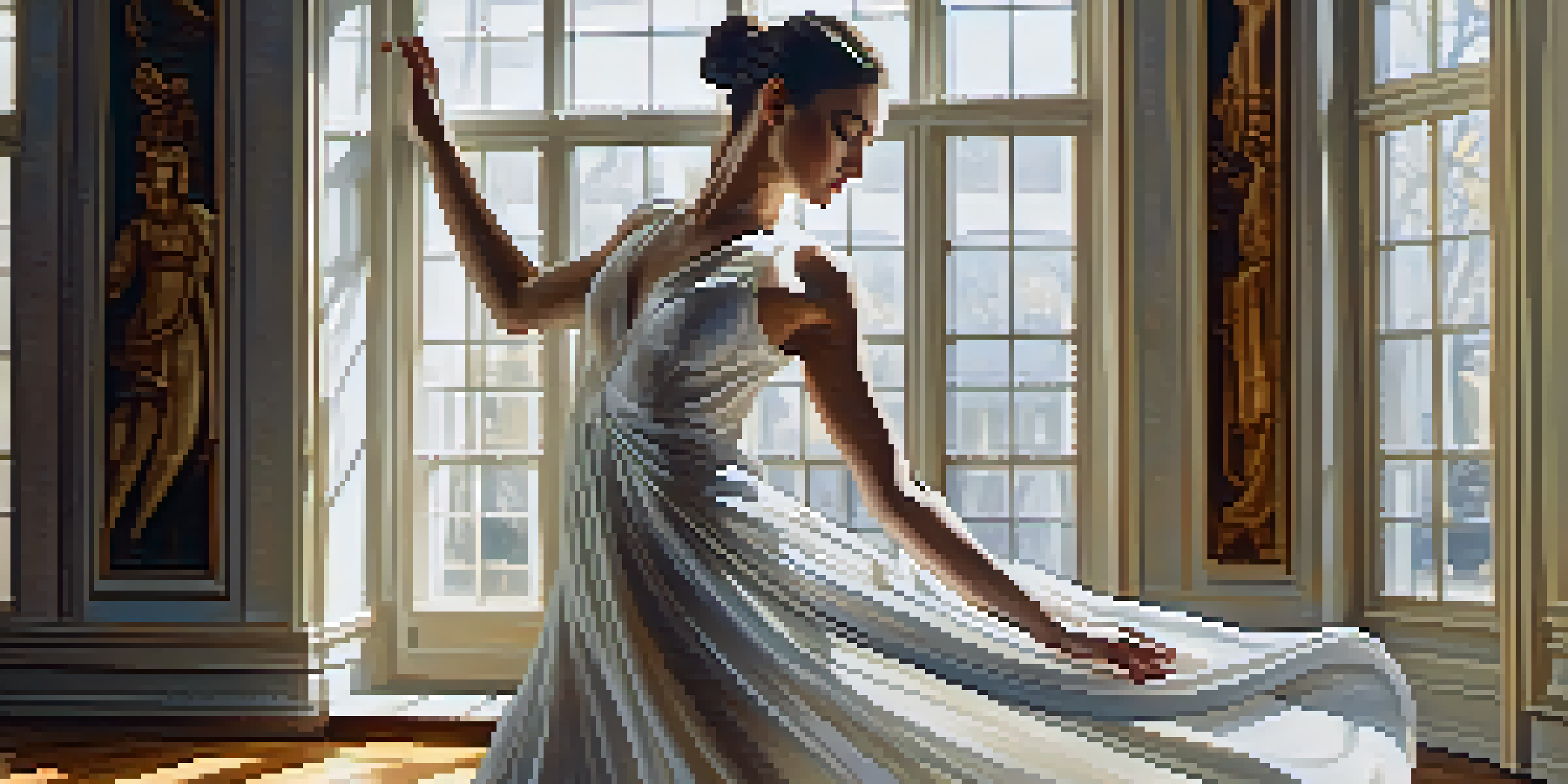 A marble sculpture of a dancer in a sunlit gallery, showcasing intricate details and soft lighting.