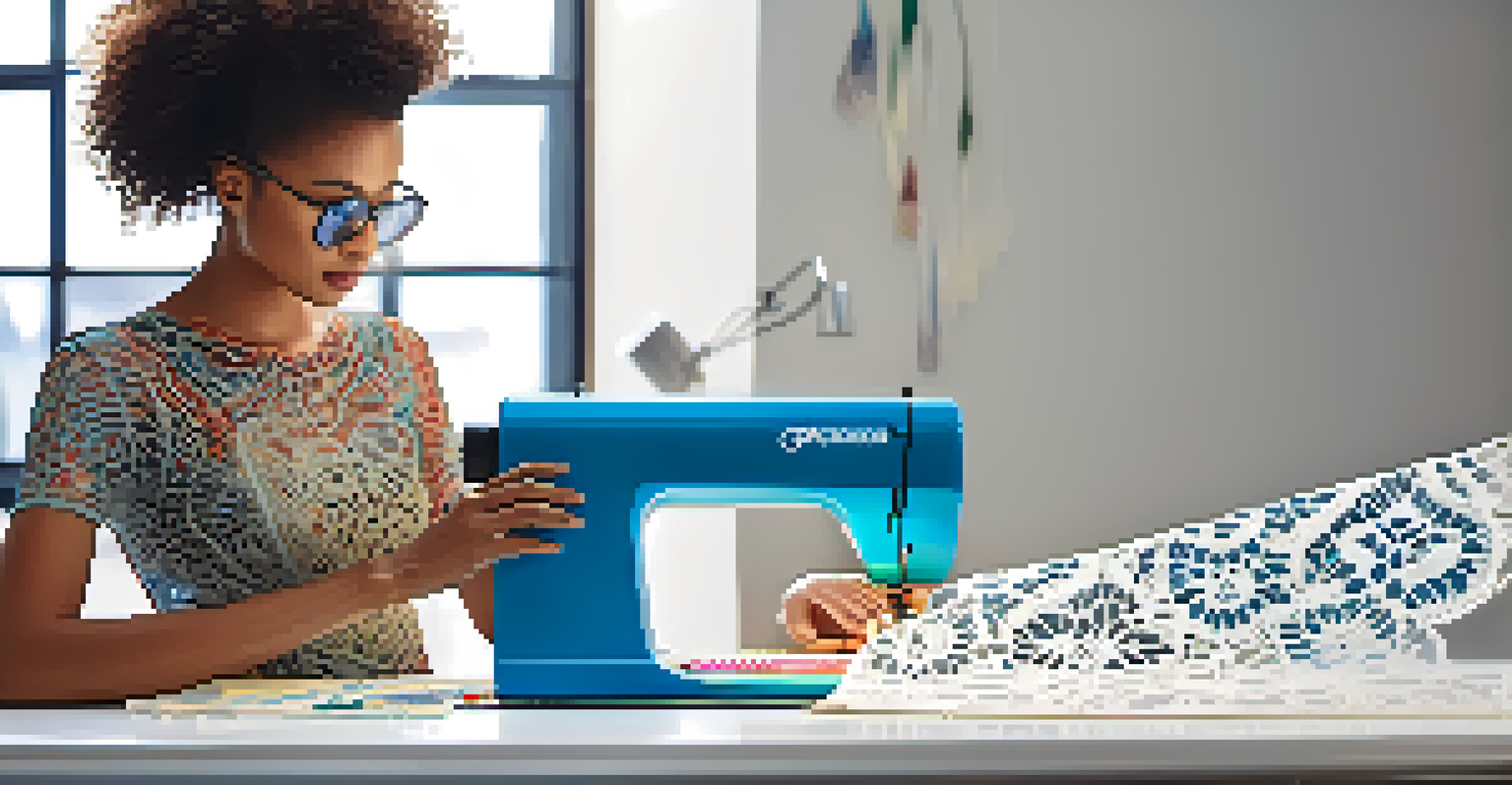 A fashion designer operating a laser cutting machine to create lace patterns on fabric, showcasing modern technology in fashion design.