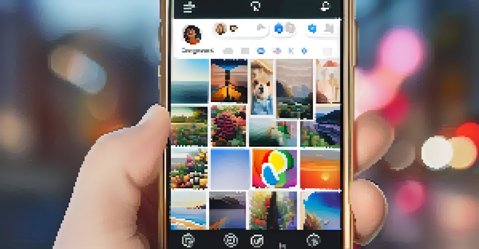 A close-up of a smartphone screen showing social media posts, held in a person's hand with a blurred background.