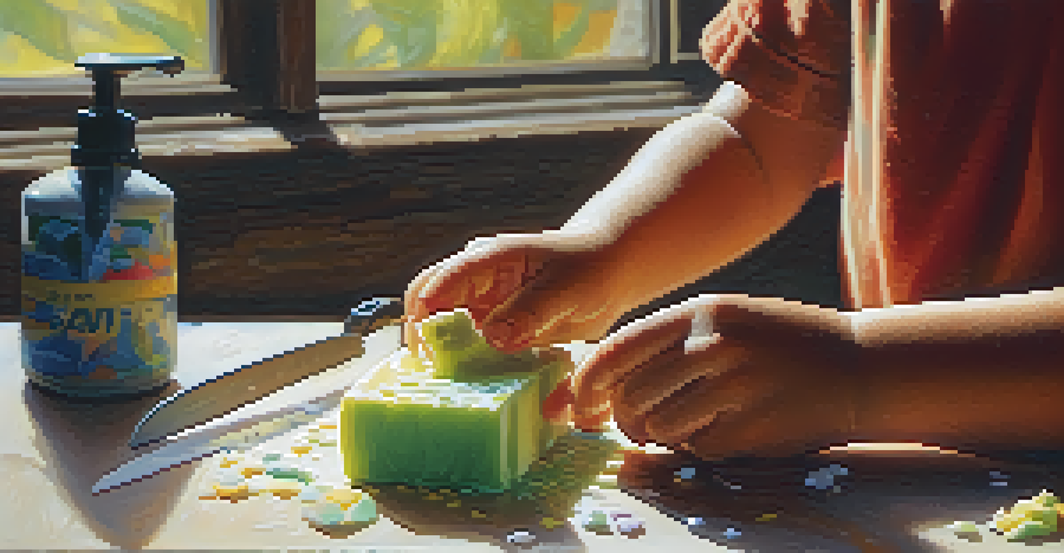 Close-up of a child carving soap into an animal shape, with tools and soap shavings visible.