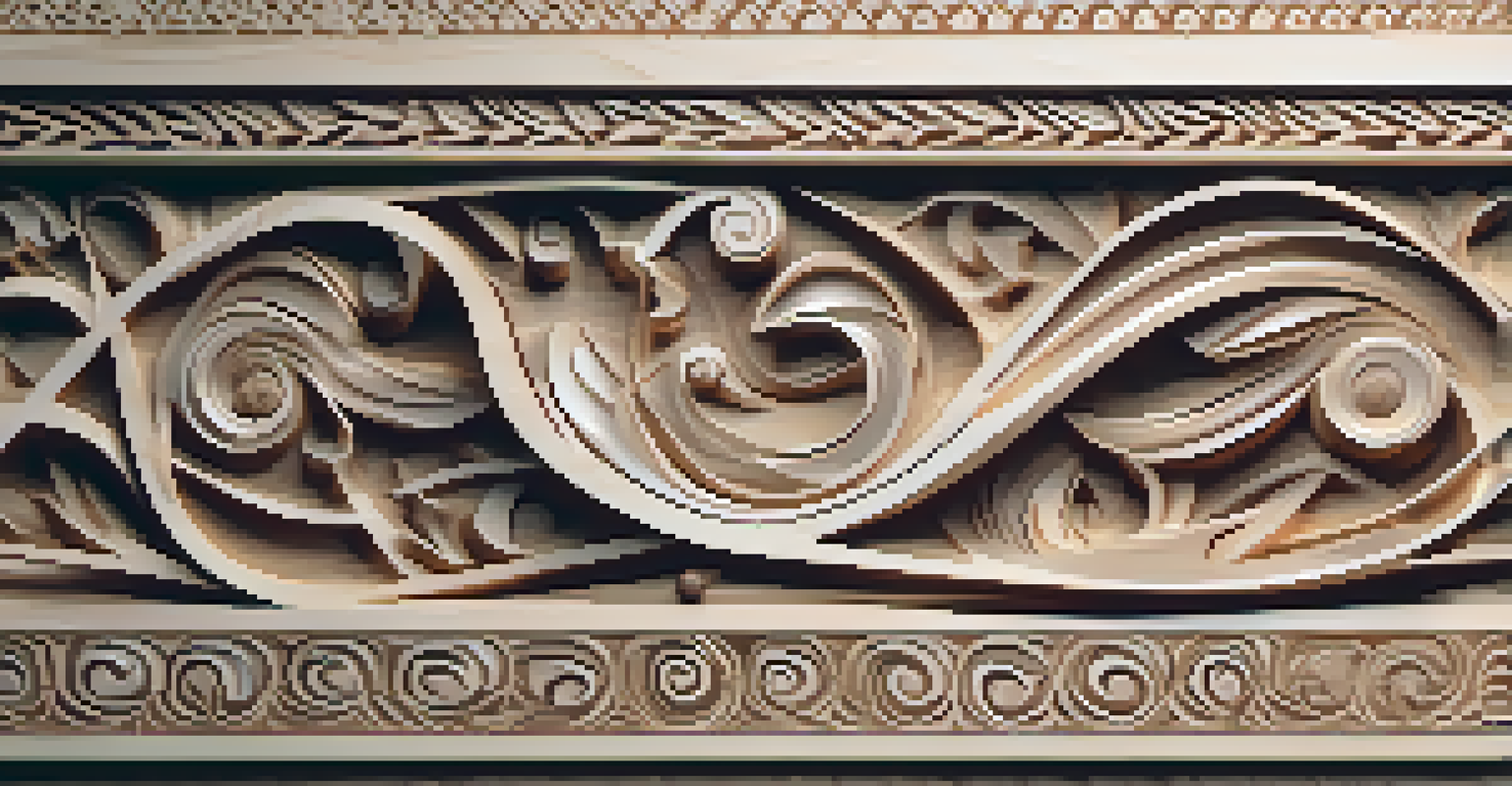 A close-up of a handcrafted wooden sculpture showcasing intricate designs and smooth textures, illuminated softly.