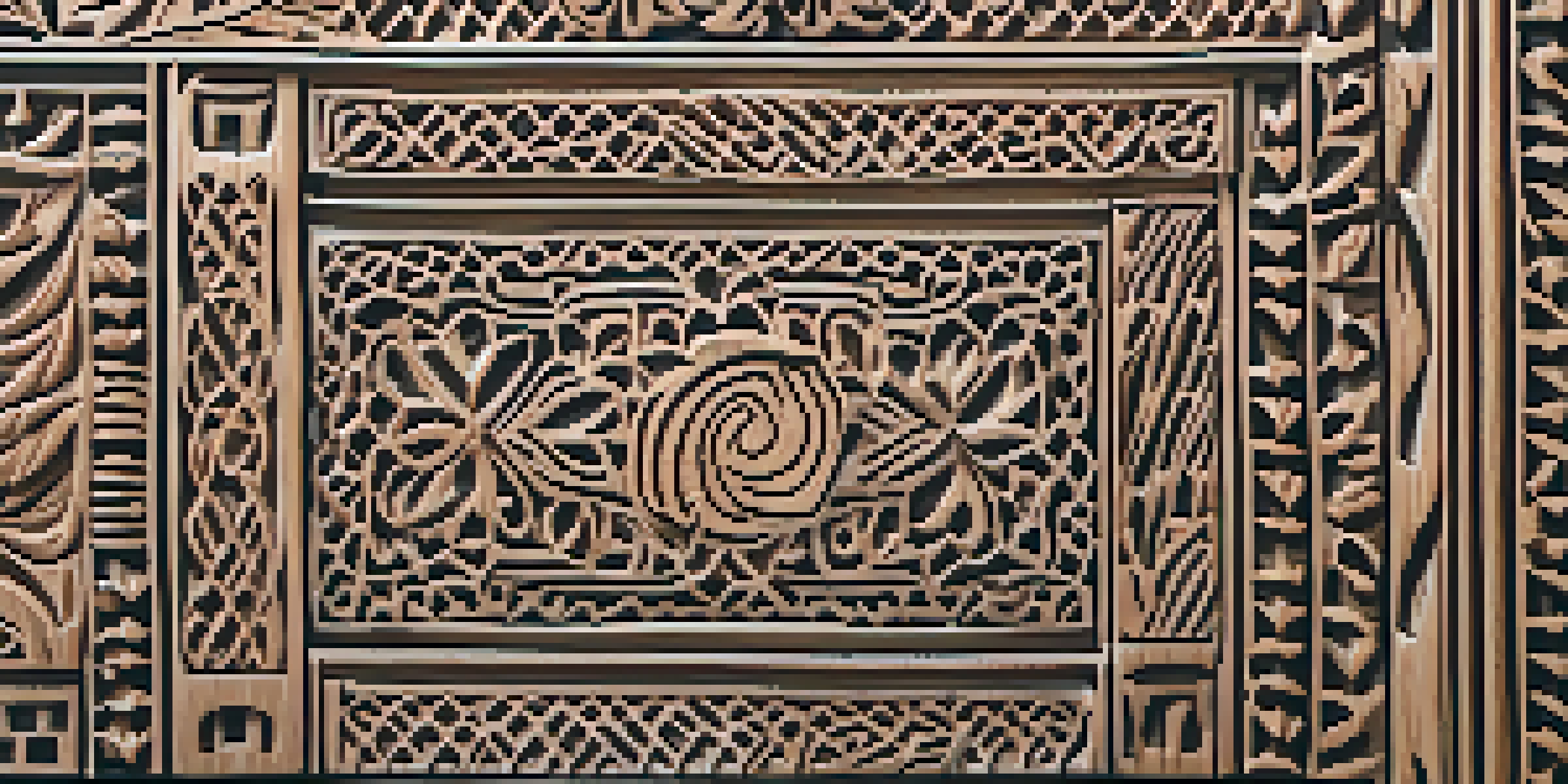 A detailed view of a carved wooden block used for printing fabrics, displaying intricate patterns.