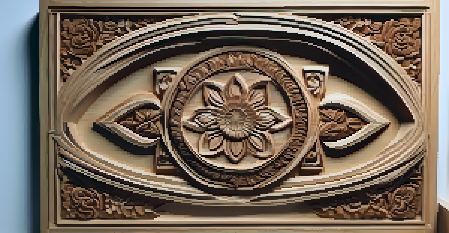 A partially carved wooden panel illustrating relief carving techniques, showcasing intricate designs and shadows for a three-dimensional effect.