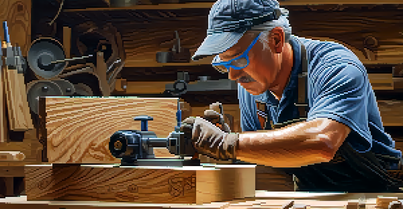 A close-up of an artisan wearing safety gear, carving wood with a rotary tool.