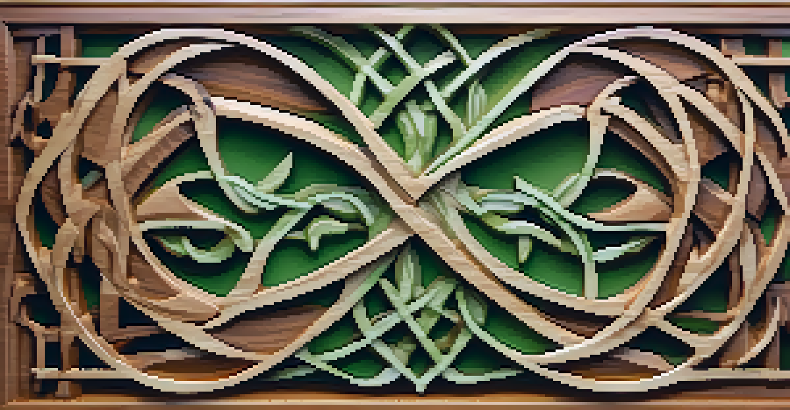 A close-up of a beautifully carved Celtic knot in mahogany wood, showcasing intricate details and textures.