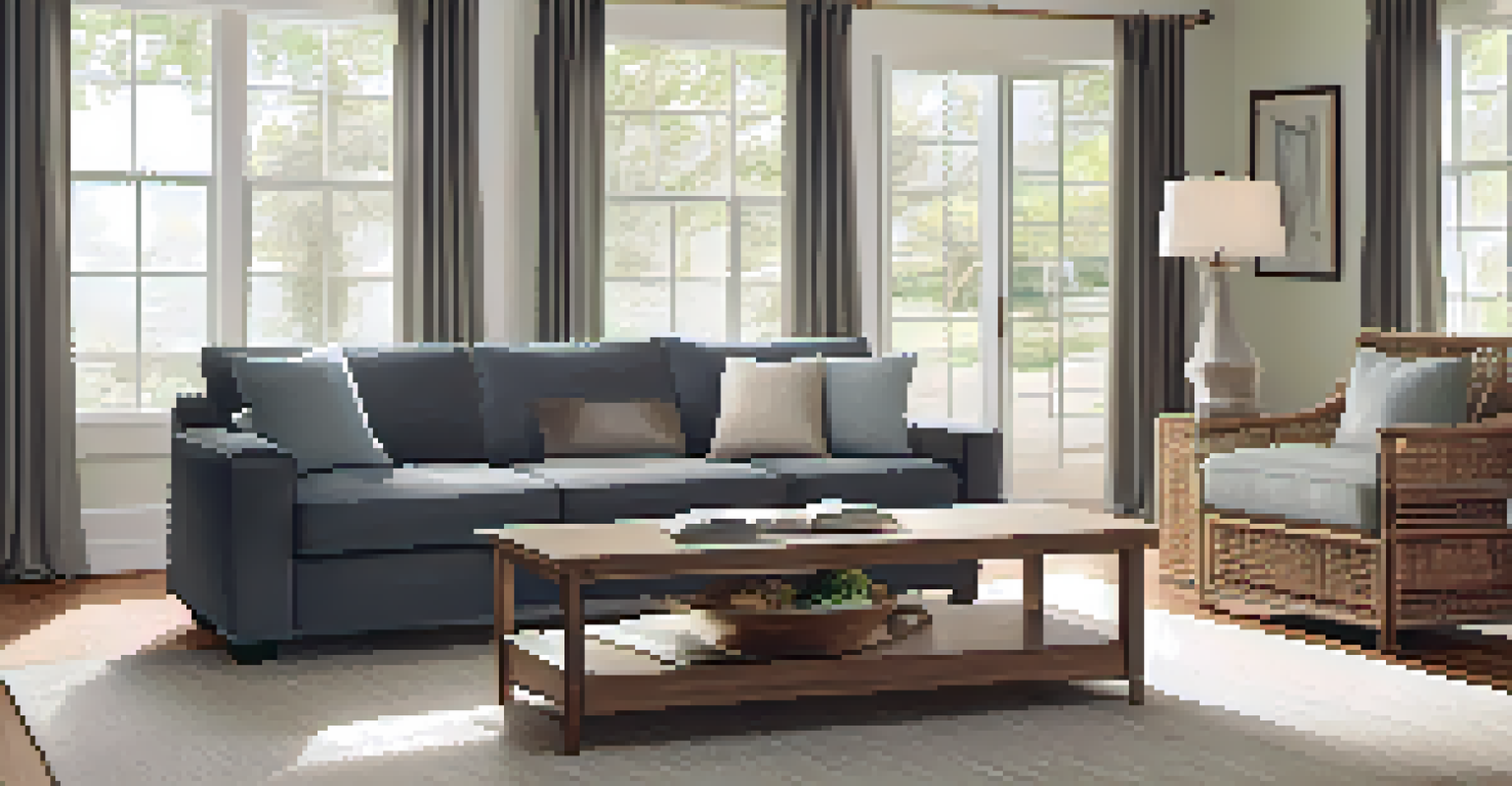 A rustic Shaker-style coffee table in a cozy living room, showing clean lines and natural wood grain under soft natural light.