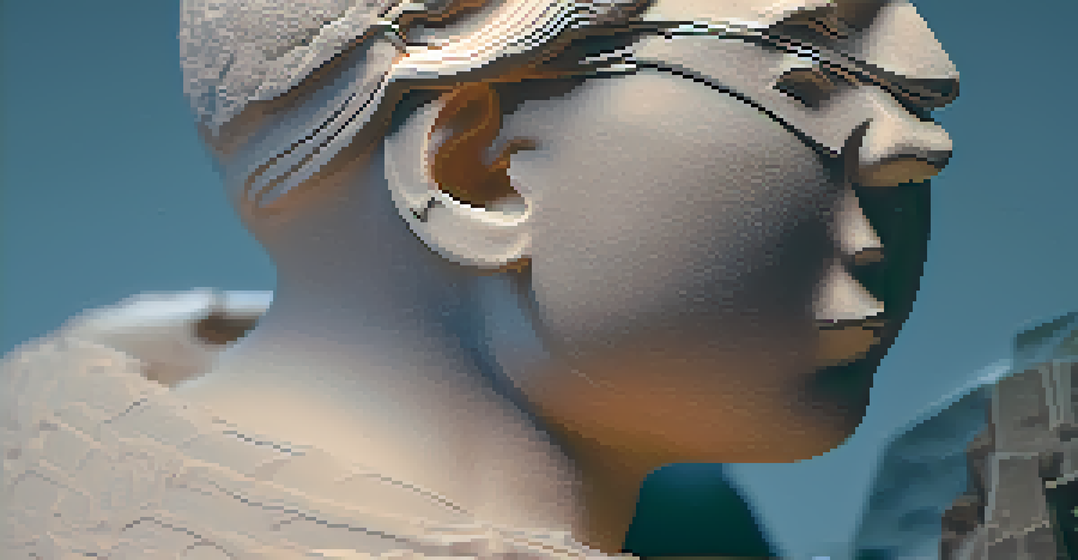 A close-up of a virtual carving tool shaping colorful digital clay into a detailed figure.