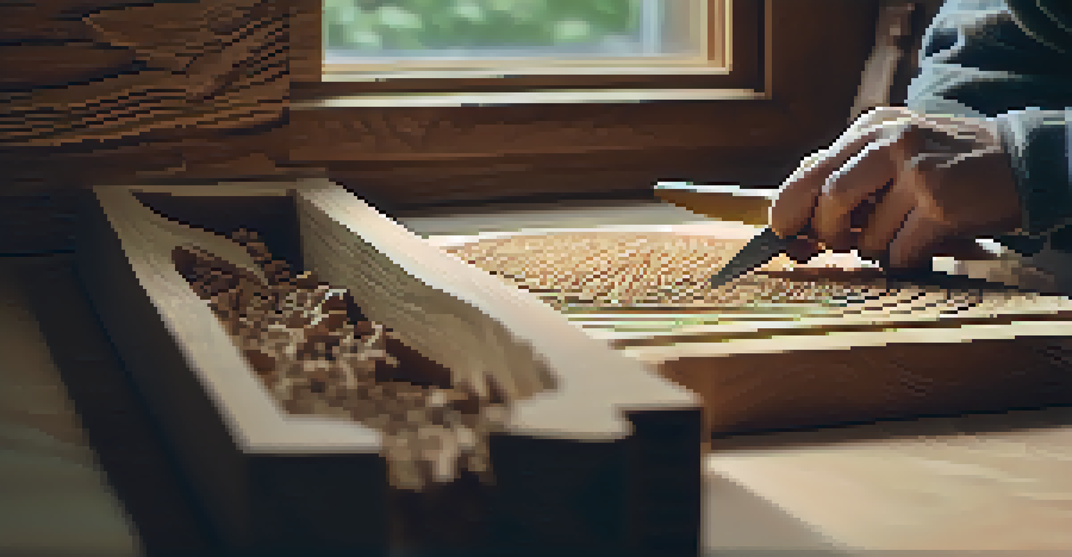 Close-up of a woodcarver's hands working on a detailed animal figure, showcasing the wood grain and tools.