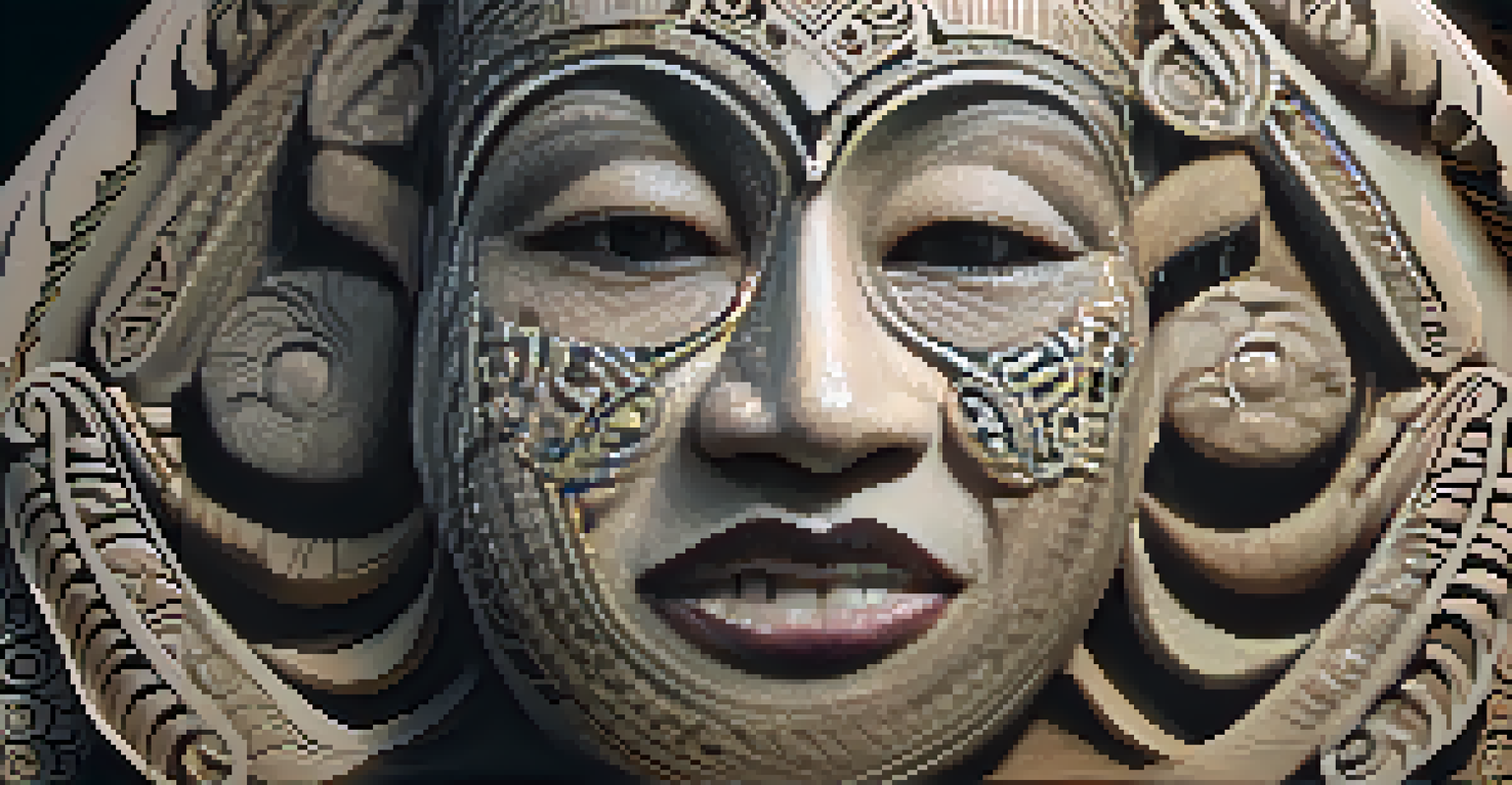 Close-up of a Maori sculpture showcasing intricate carvings and patterns.