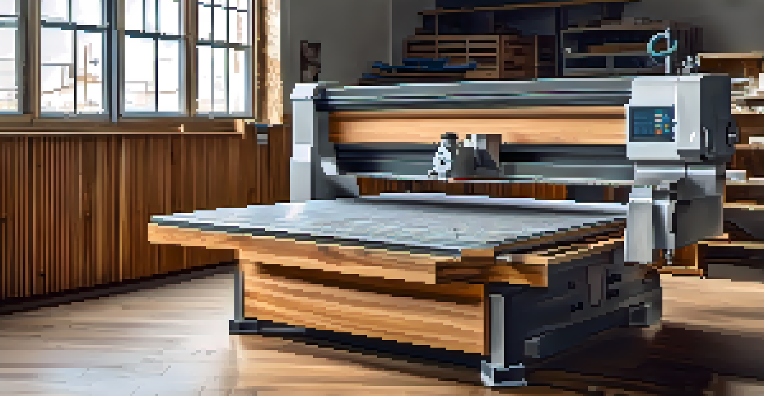 A CNC machine carving a detailed design into wood, illustrating the fusion of technology and traditional craftsmanship.
