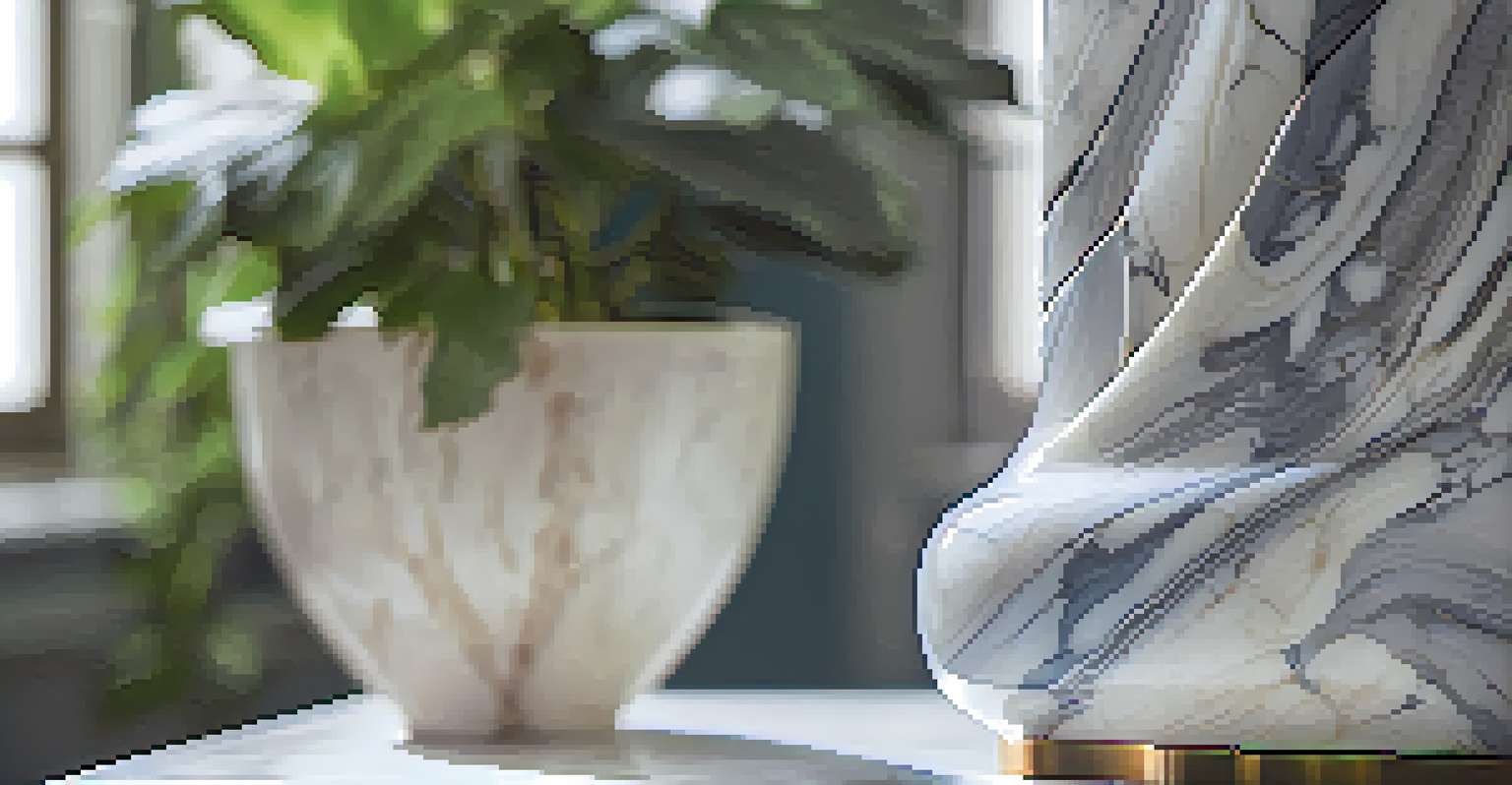 A close-up of a polished marble sculpture reflecting light, with intricate patterns visible.