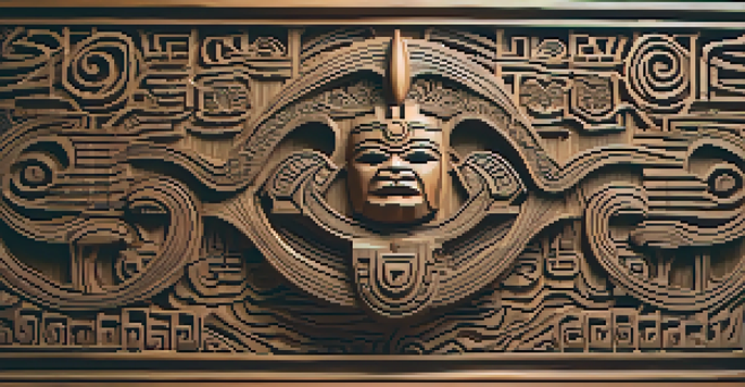Close-up of Maori wooden carvings featuring detailed ancestral symbols, illuminated by soft natural light.