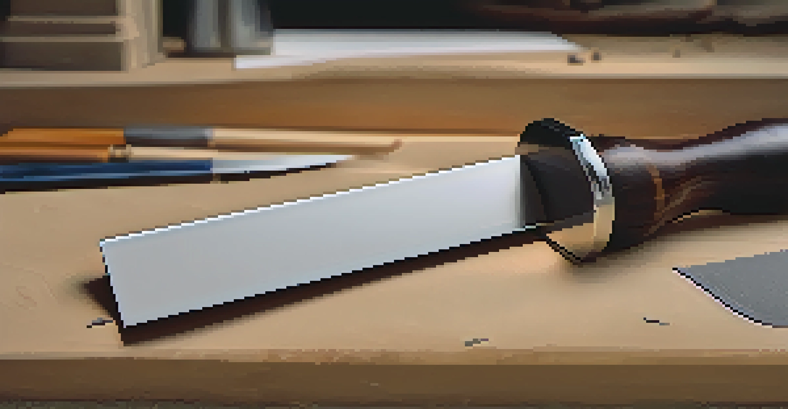 A close-up of a chisel on a sharpening stone with wood shavings around it, highlighting its sharp blade and wooden handle.