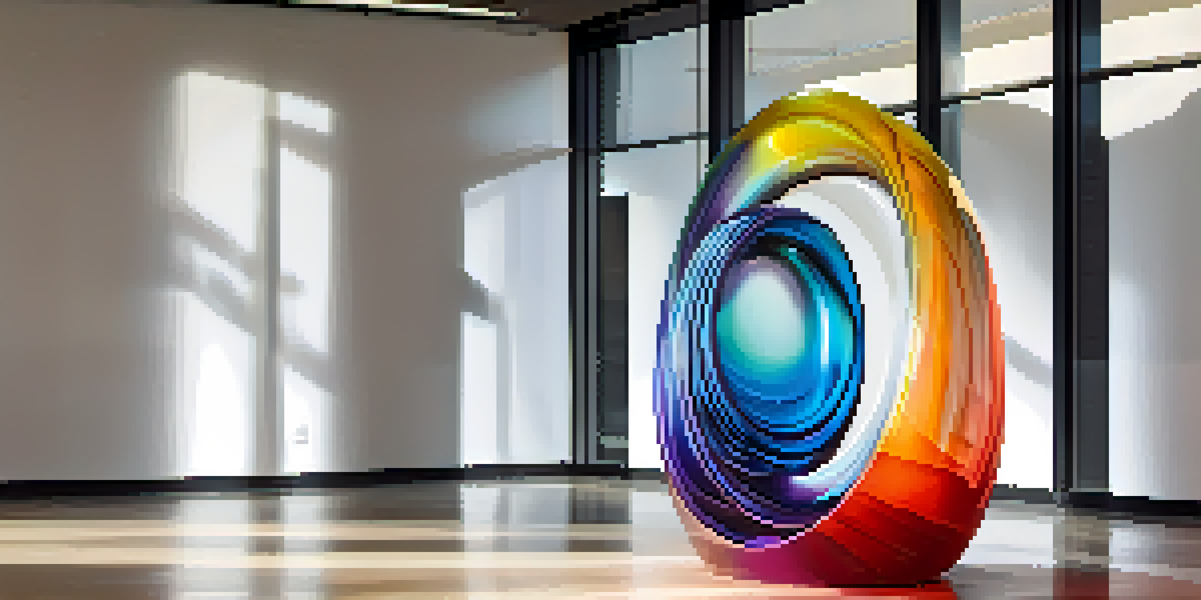 A modern sculpture created from resin and stainless steel in an art gallery, illuminated by soft lights.