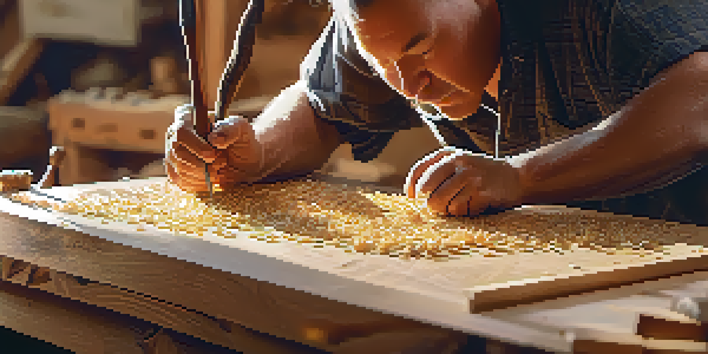 An artisan carving a wooden sculpture in a well-lit workshop, surrounded by tools and wood shavings.
