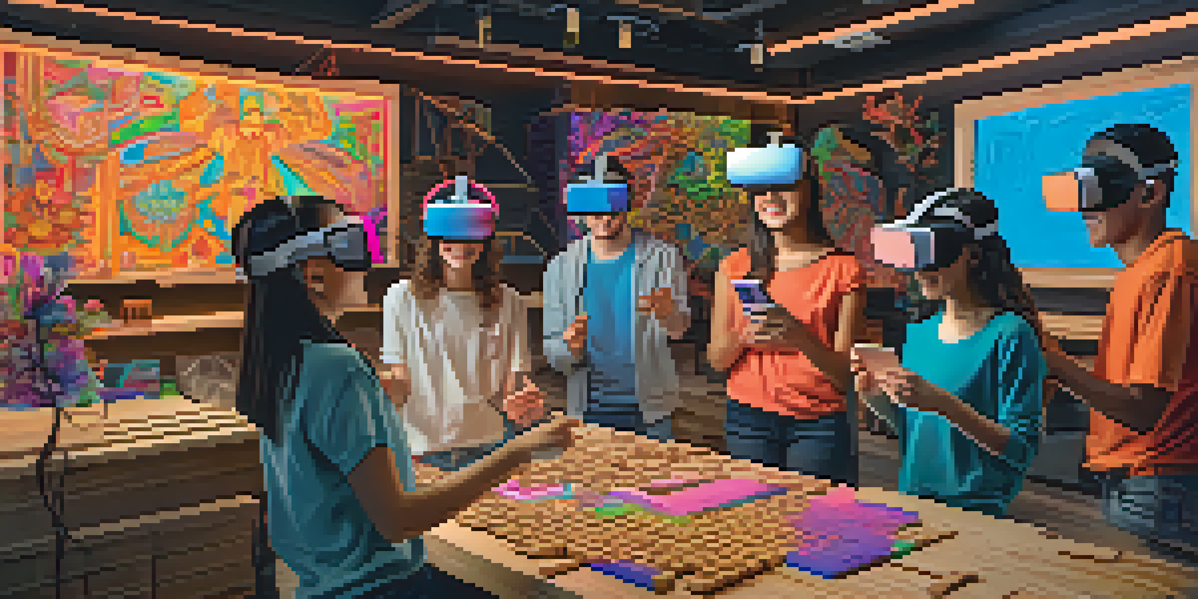 A diverse group of students in a virtual reality workshop, wearing headsets and engaging in digital carving activities.