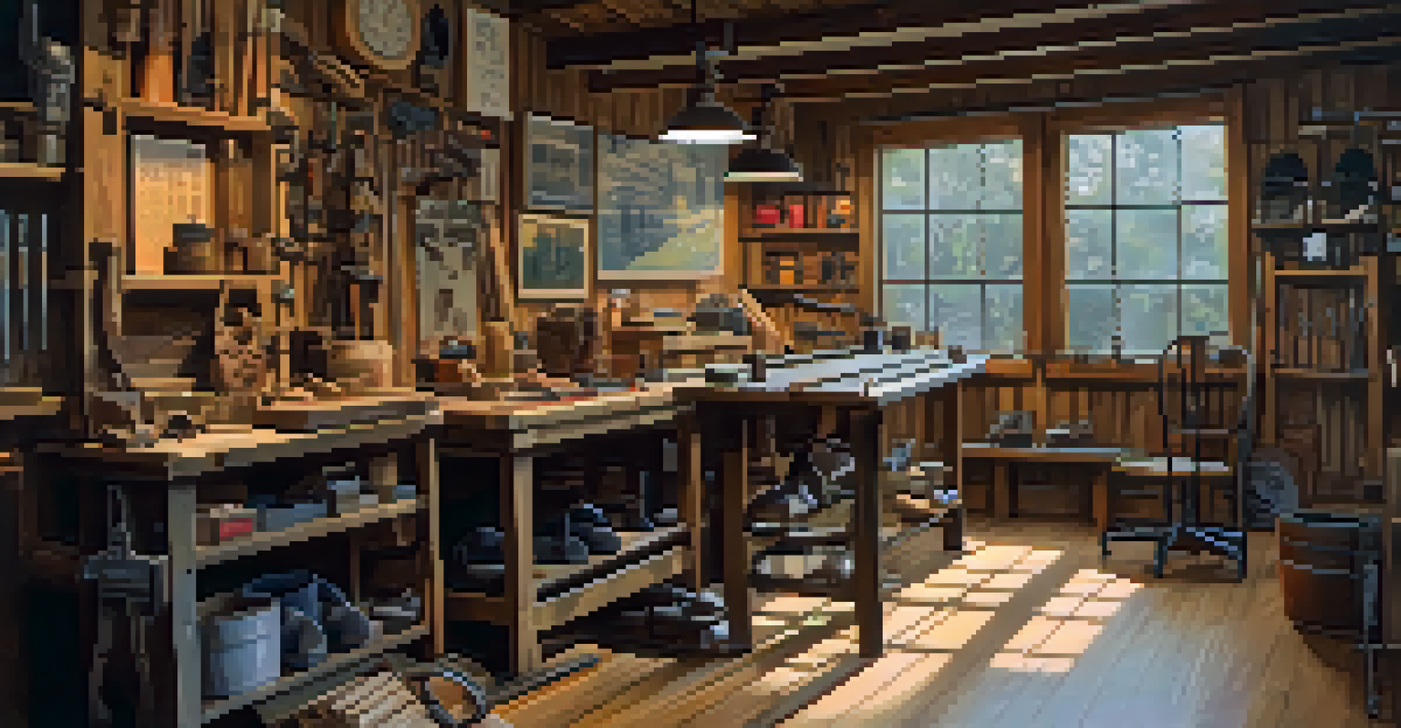 Knee pads and steel-toed shoes in a workshop, with carving tools and wood pieces in the background.