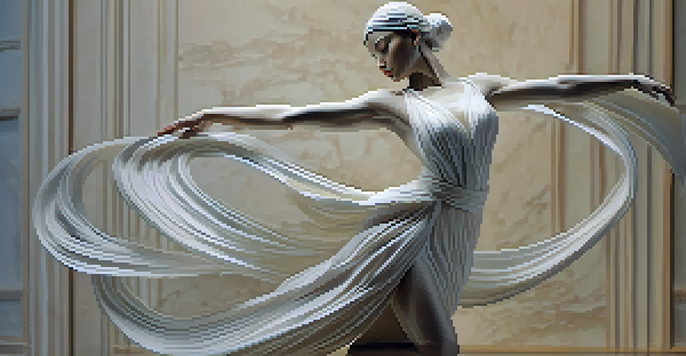 A marble sculpture of a dancer in mid-motion, highlighting flowing lines and soft lighting.