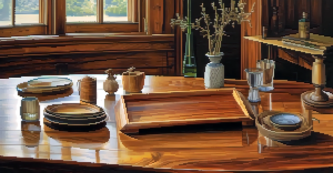 A collection of different types of wood displaying unique grains and colors on a rustic table in soft natural light.