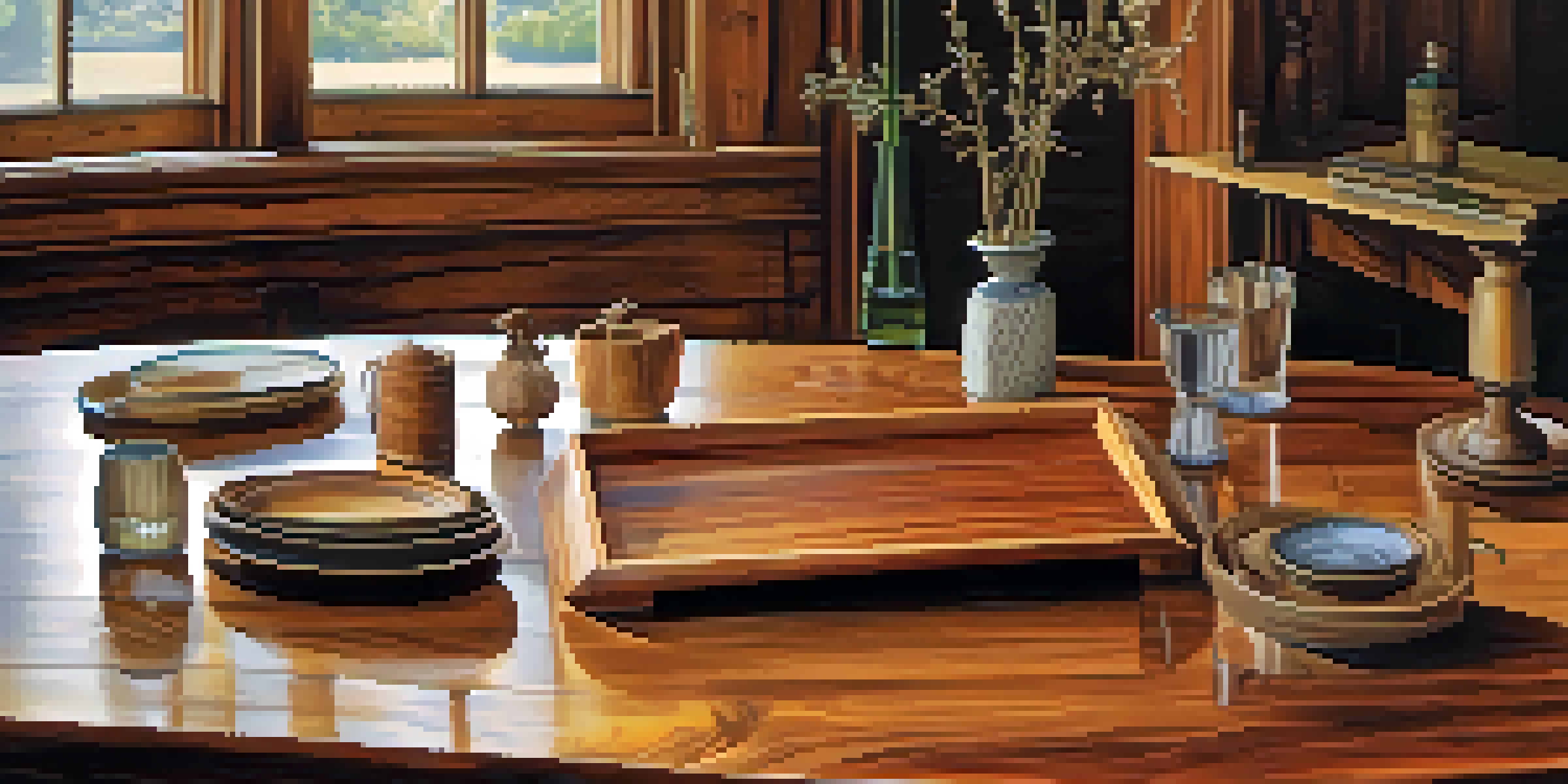 A collection of different types of wood displaying unique grains and colors on a rustic table in soft natural light.