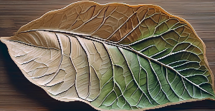 Close-up of a wooden leaf carving with intricate details and soft lighting.