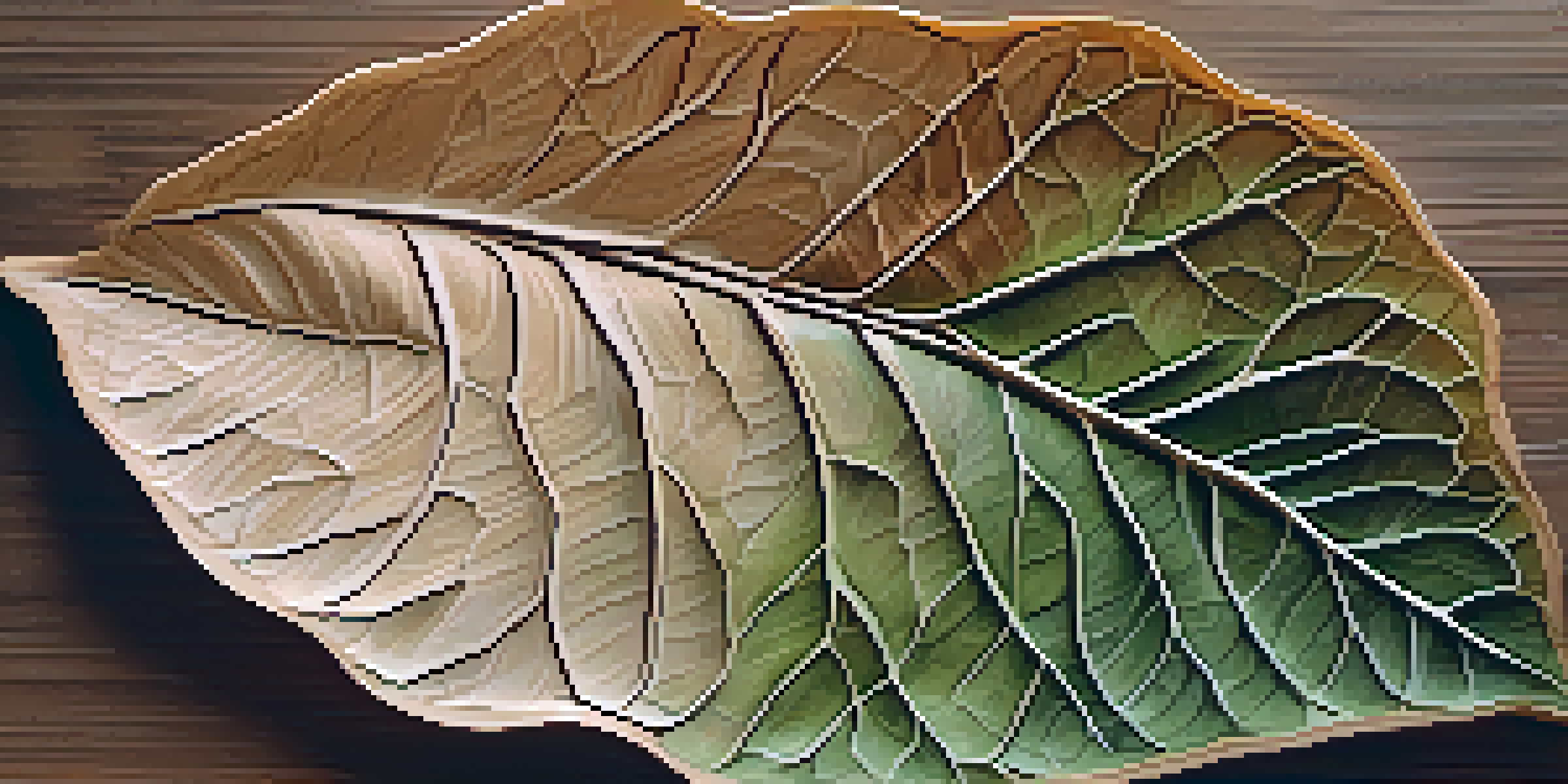 Close-up of a wooden leaf carving with intricate details and soft lighting.