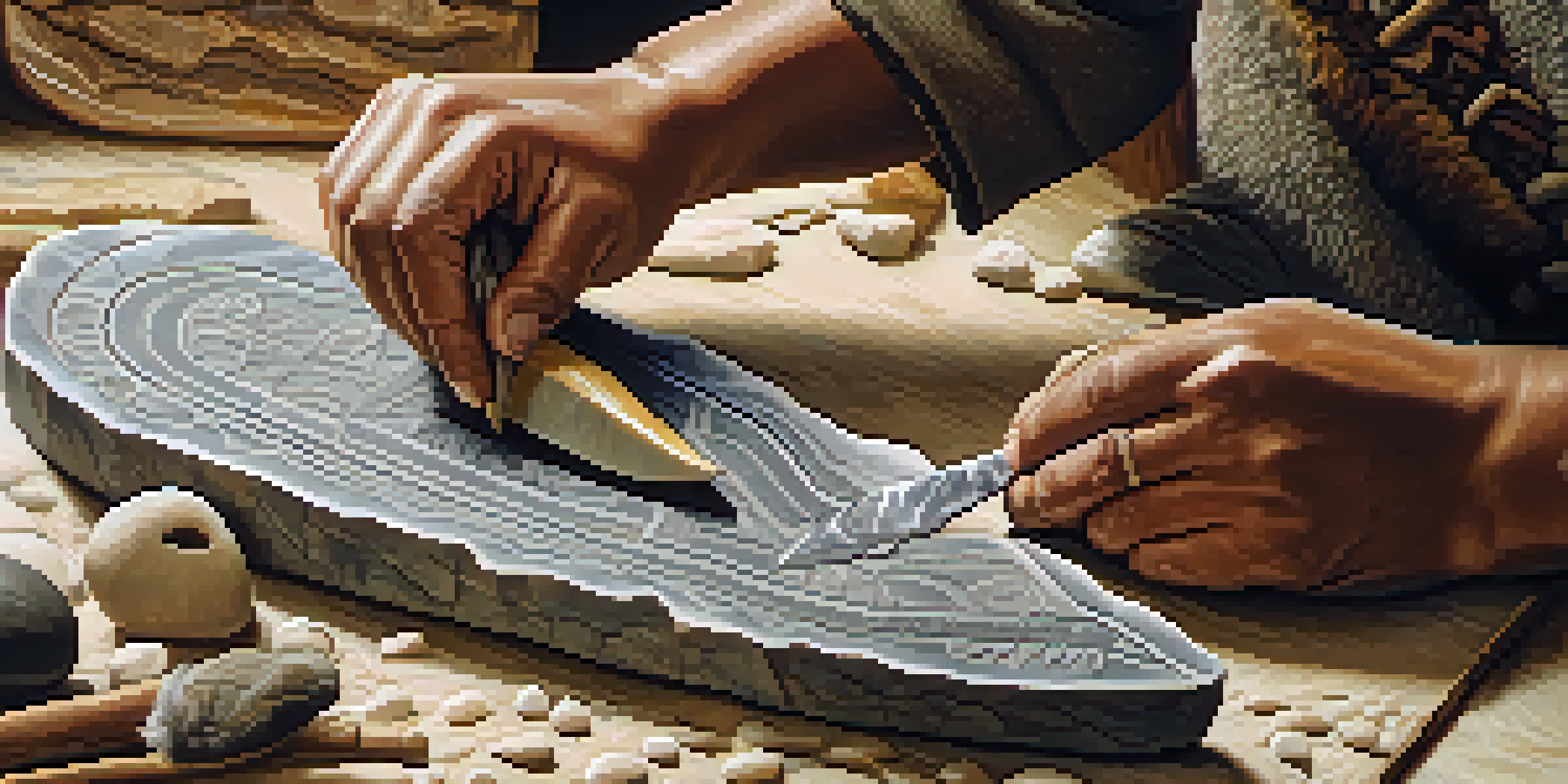 An Inuit carver concentrating on a stone carving, with traditional tools and materials visible, illuminated by warm natural light.