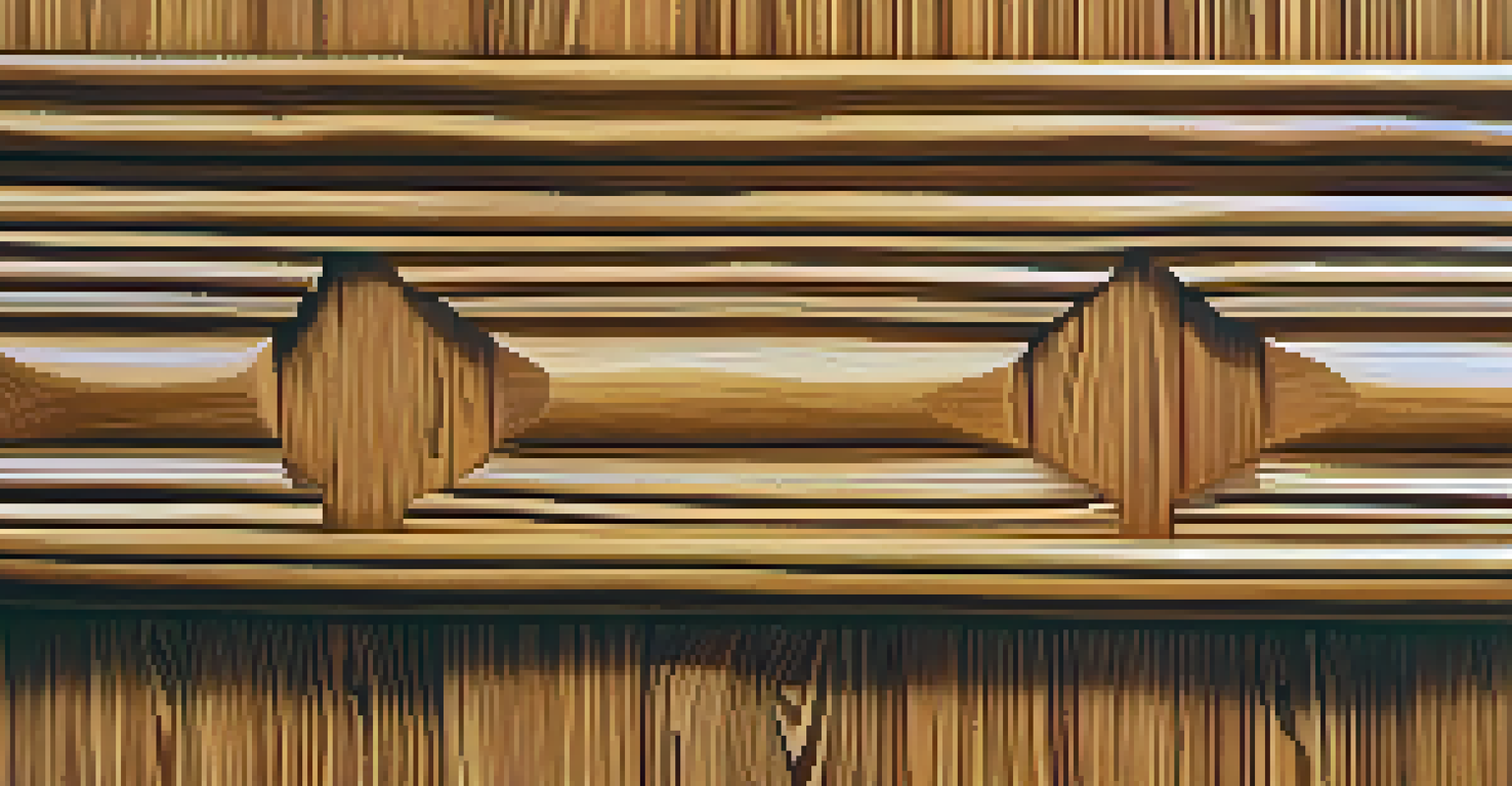 A detailed close-up of a carved wooden sculpture, showcasing intricate designs and natural wood grain.
