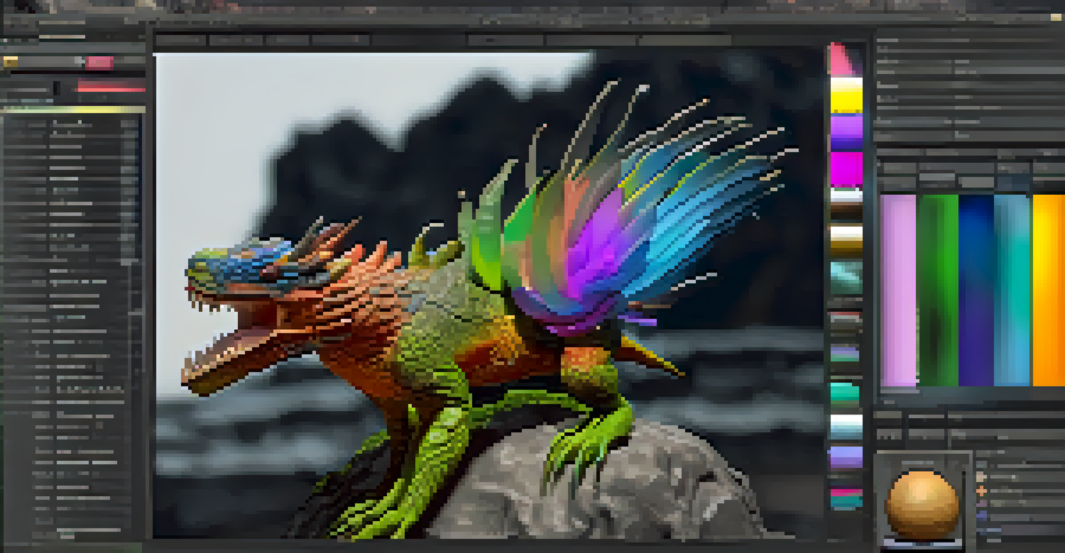 A close-up view of a digital sculpting software interface with a detailed 3D model displayed on the screen.