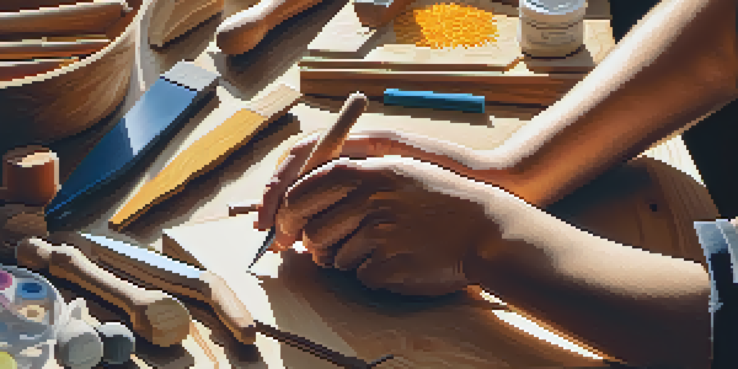 A young artisan engaged in wood carving, focusing on a piece of basswood, with colorful carving tools on a well-lit workbench.