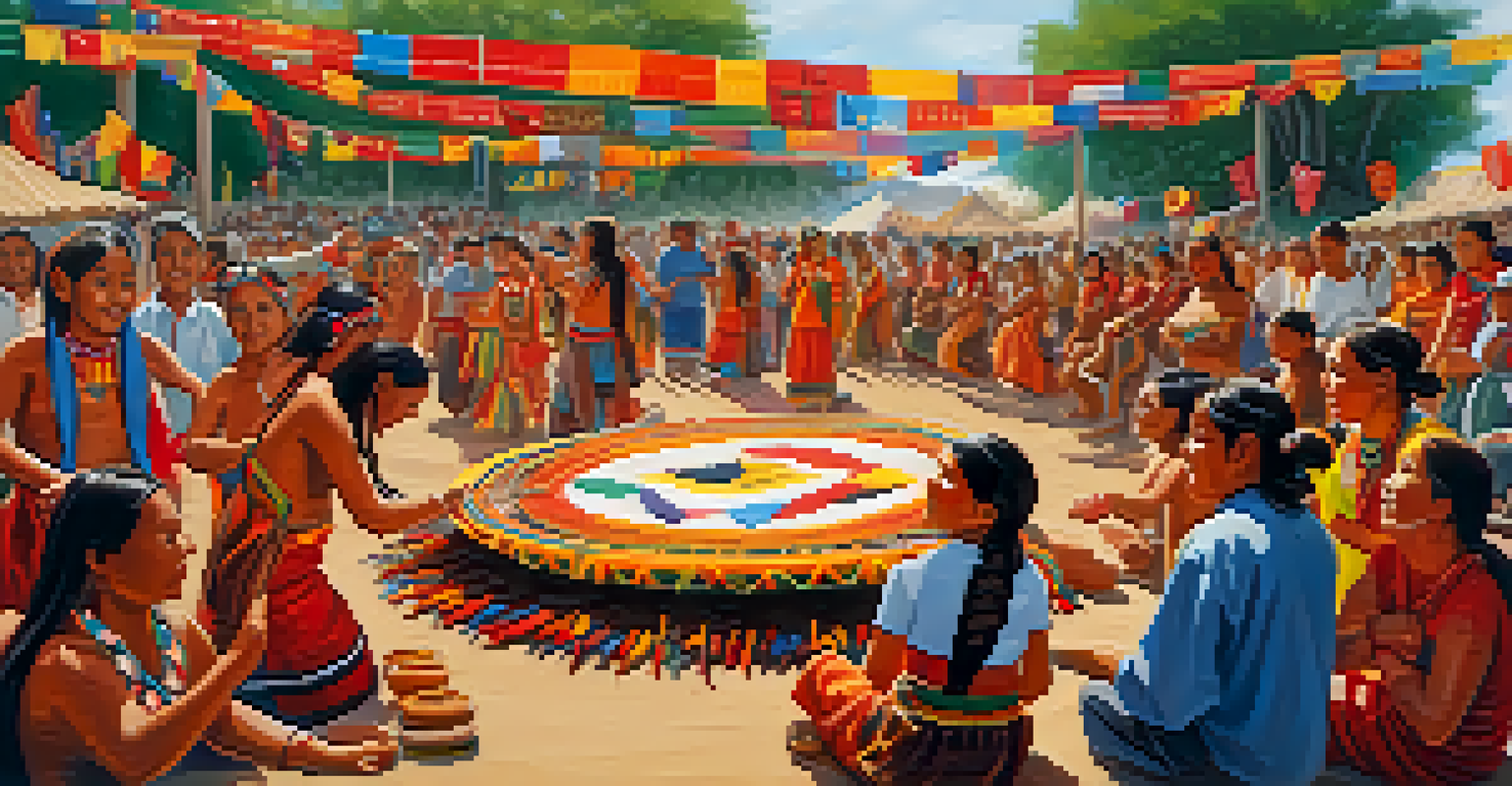 A vibrant festival celebrating indigenous carving traditions, with artists demonstrating techniques and a crowd enjoying music and dance.