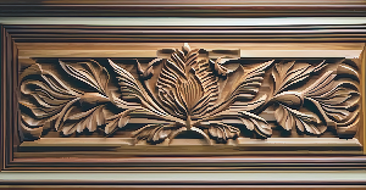 A floral motif chip carved wooden panel displayed on a wall, highlighting its glossy finish and intricate details.