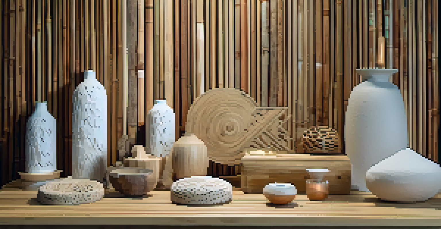 A collection of eco-friendly carving materials including bamboo and reclaimed wood displayed on a rustic table.