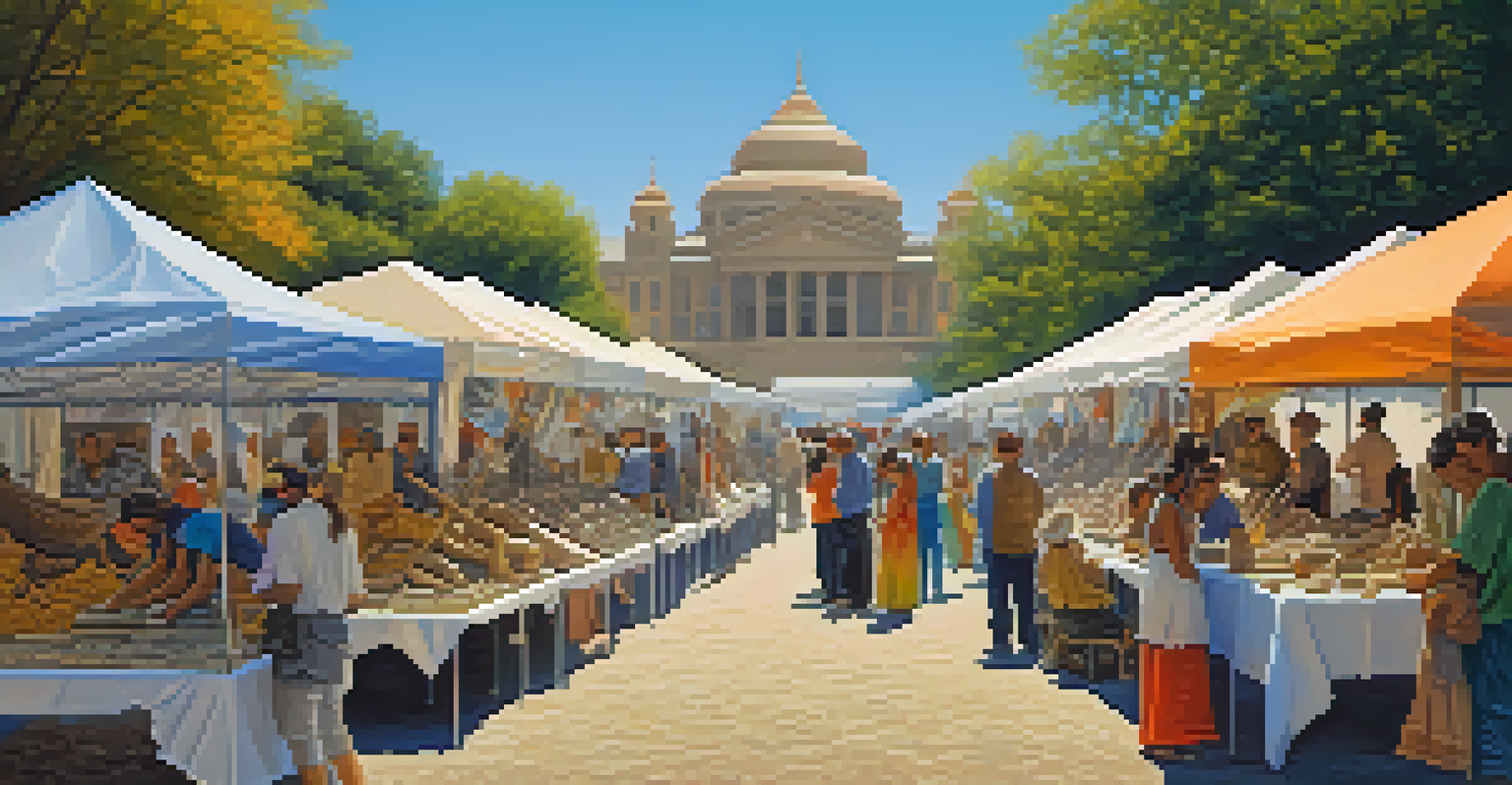 Artists participating in a stone carving festival outdoors, surrounded by colorful tents and spectators.