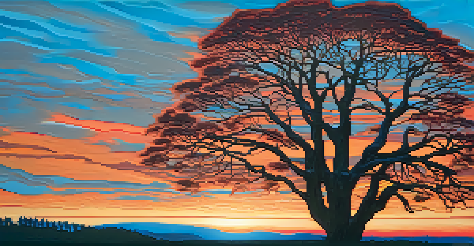 A sunset carving featuring vibrant colors and a detailed silhouette of a tree, creating an emotional scene.