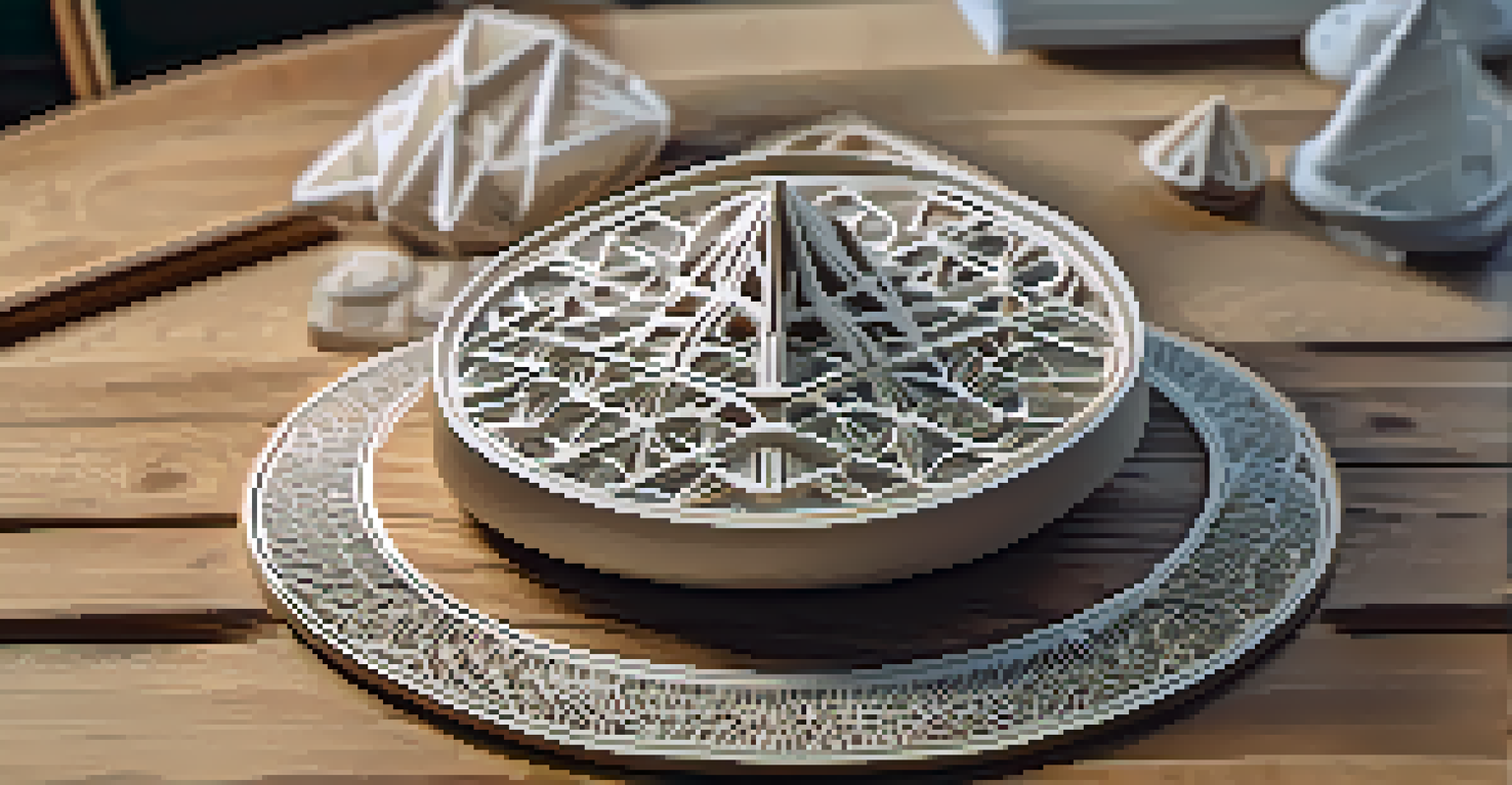 Close-up of a detailed 3D printed sculpture on a wooden table, with warm lighting accentuating its textures.