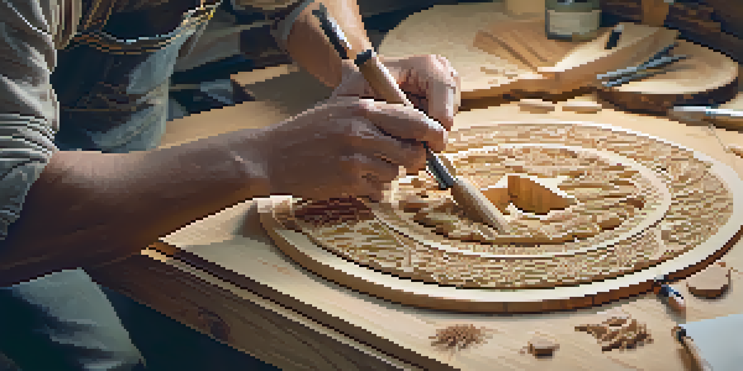 An artisan focused on relief carving floral patterns on basswood, with tools and wood shavings in a sunlit workshop.