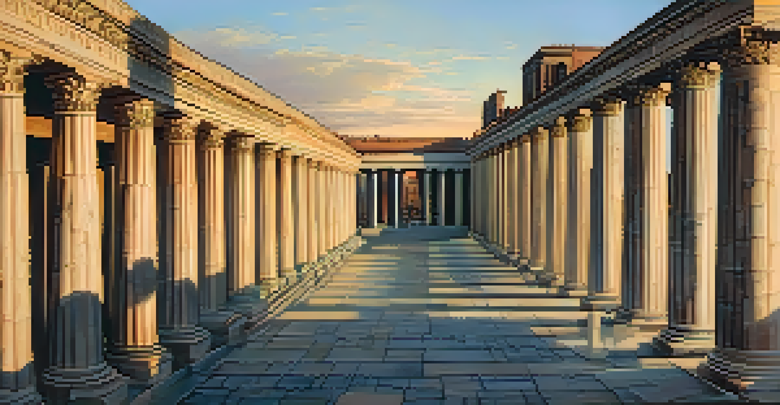 A panoramic view of the Column of Trajan with detailed carvings depicting the Dacian Wars, illuminated by soft golden hour light.