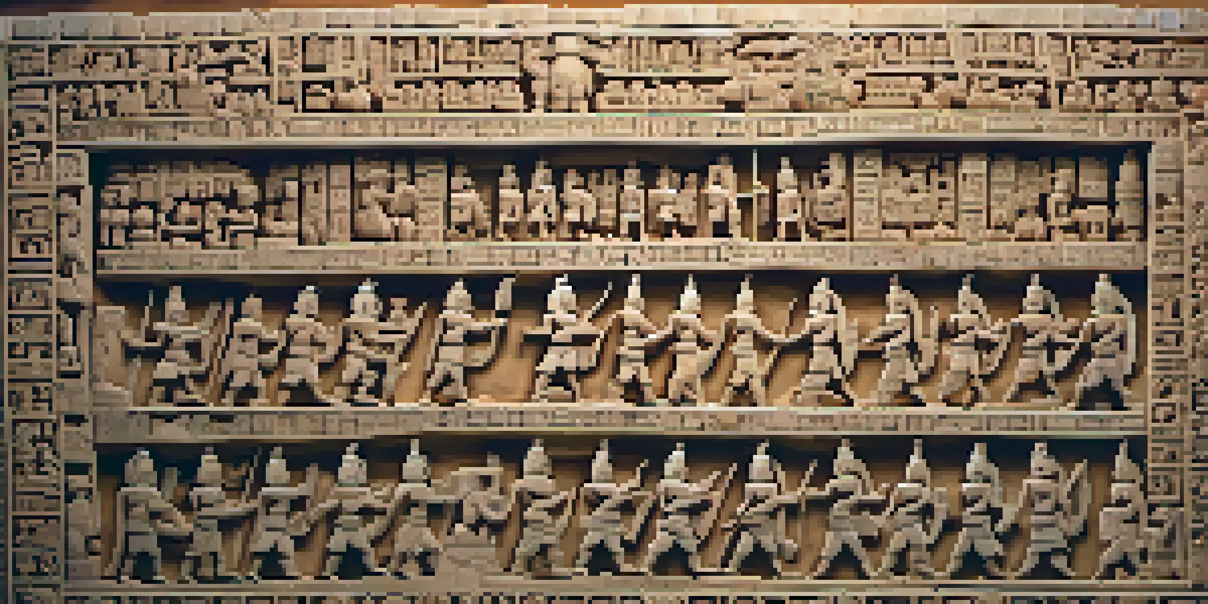A detailed close-up of a Maya limestone tablet with intricate carvings of gods and mythological scenes, illuminated softly to highlight its texture.