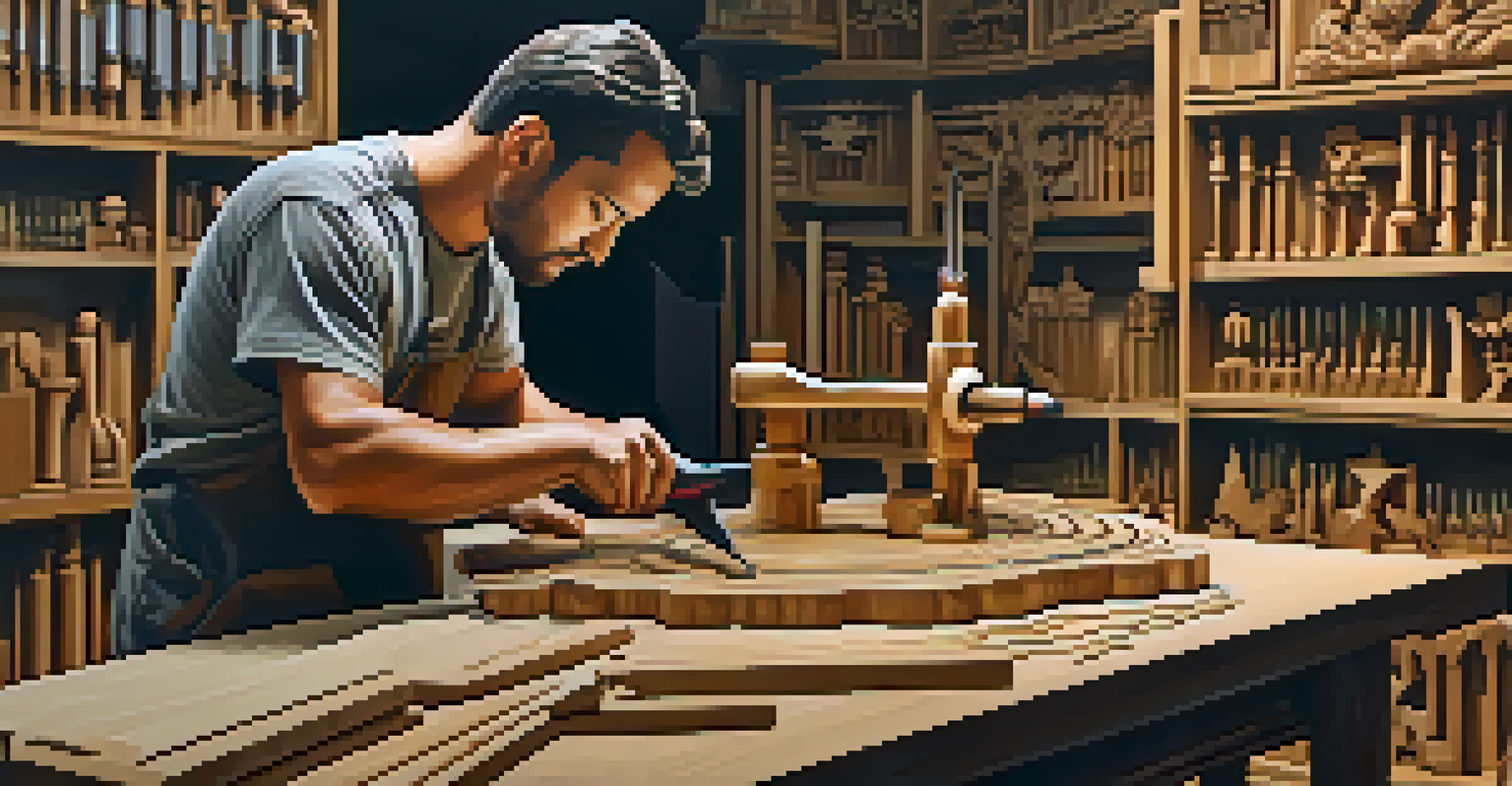 A workshop displaying both traditional wood carving and modern CNC machinery, illustrating the blend of old and new techniques.